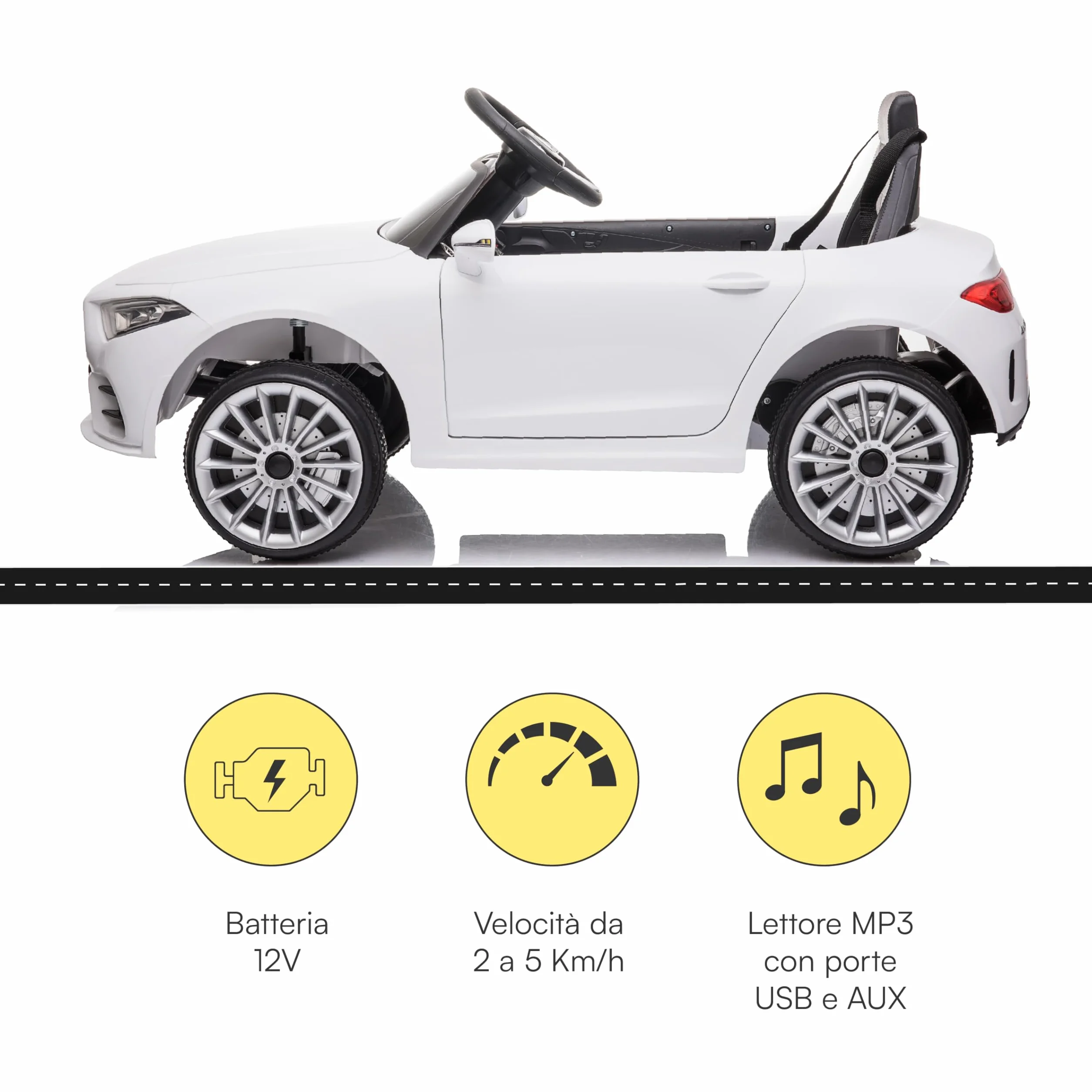 Baroni Toys Coche Bebé Mercedes AMG Eléctrico Completo Opcional Blanco, Mando a Distancia, Asiento Cuero, Puertas Abren, Motor Dual 6V, 25 Kg