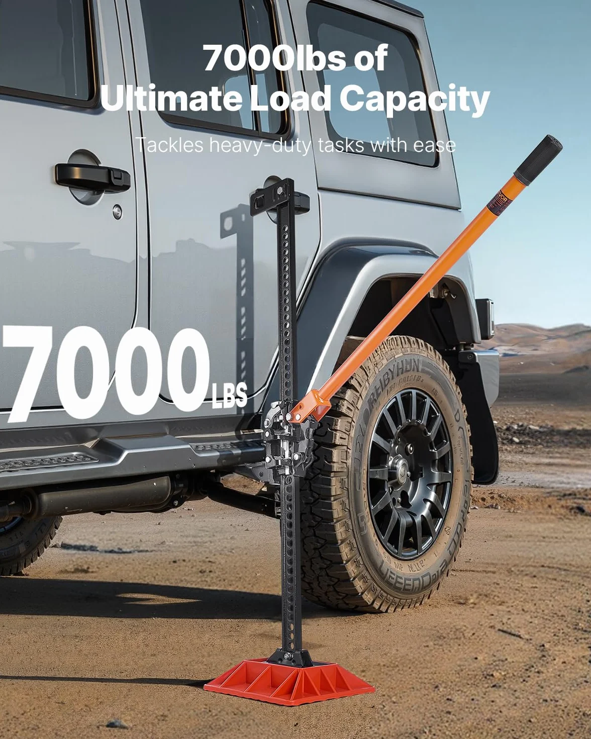 VEVOR Gato Agrícola con Base 122 cm con Elevación Alta y Trinquete Carga Máxima de 3,18 T para Uso Todoterreno de Alta Resistencia con Rango de Elevación de 130,1-1079,5 mm para Tractor, Camión, SUV