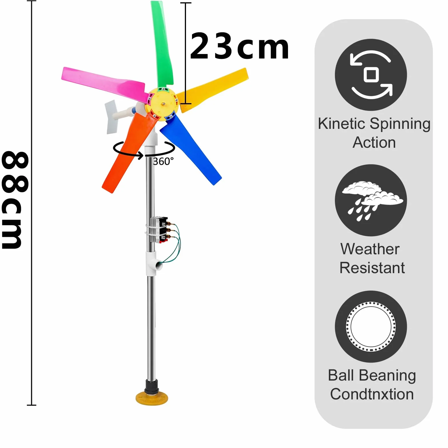 Kit de generador de turbina eólica pequeña DIY y Tira de luz, decoración de jardín para el Patio Trasero, Molino de Viento Giratorio Decorativo, diámetro de 18 Pulgadas