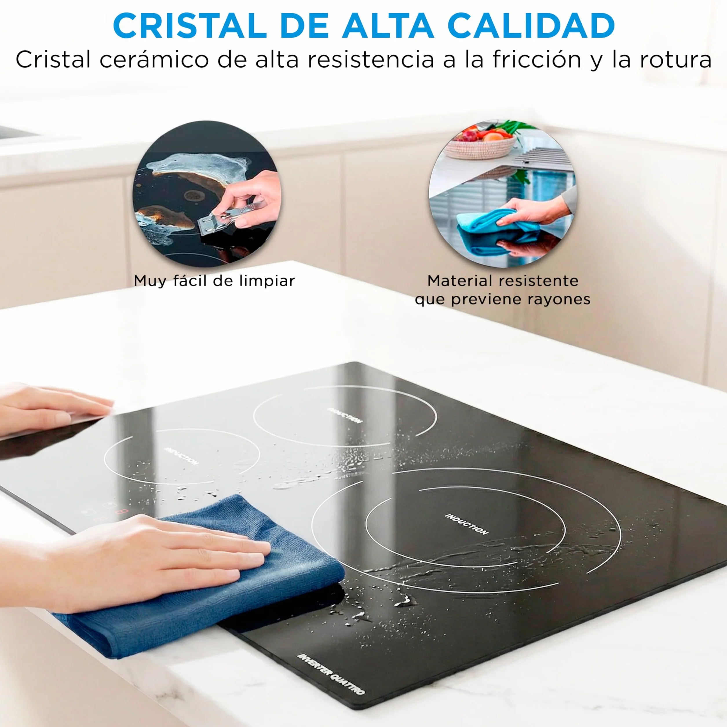MIDEA Placa Inducción 3 Fuegos 60 cm 7400 W Vitrocerámica Integrada Panel Táctil Inverter Quattro Booster Temporizador
