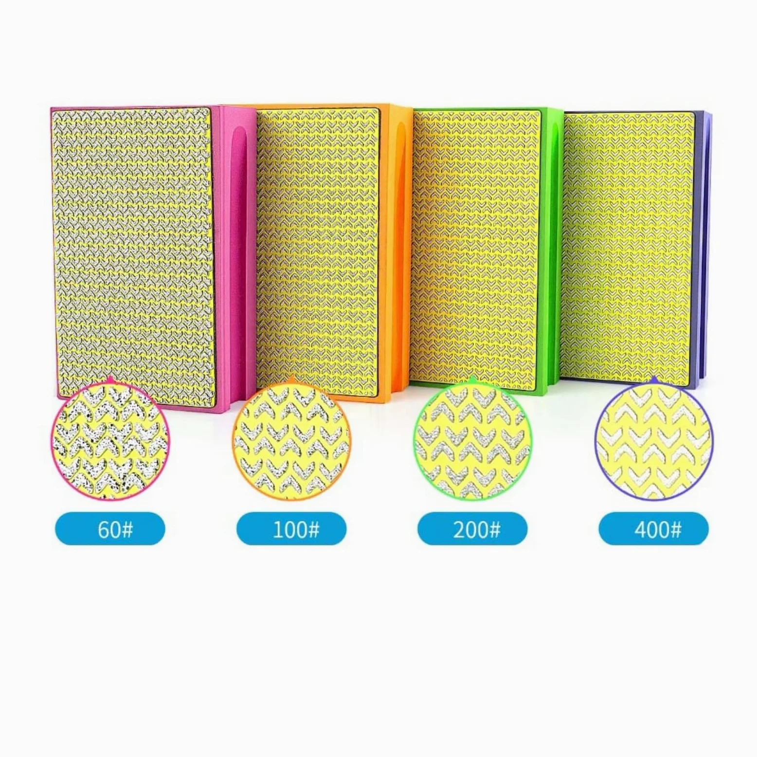 Paquete de 4 bloques de lijado con base de esponja, almohadillas de pulido a mano de grano 60/100/200/400 para uso en seco y húmedo, almohadilla de respaldo ergonómica de espuma para vidrio, madera