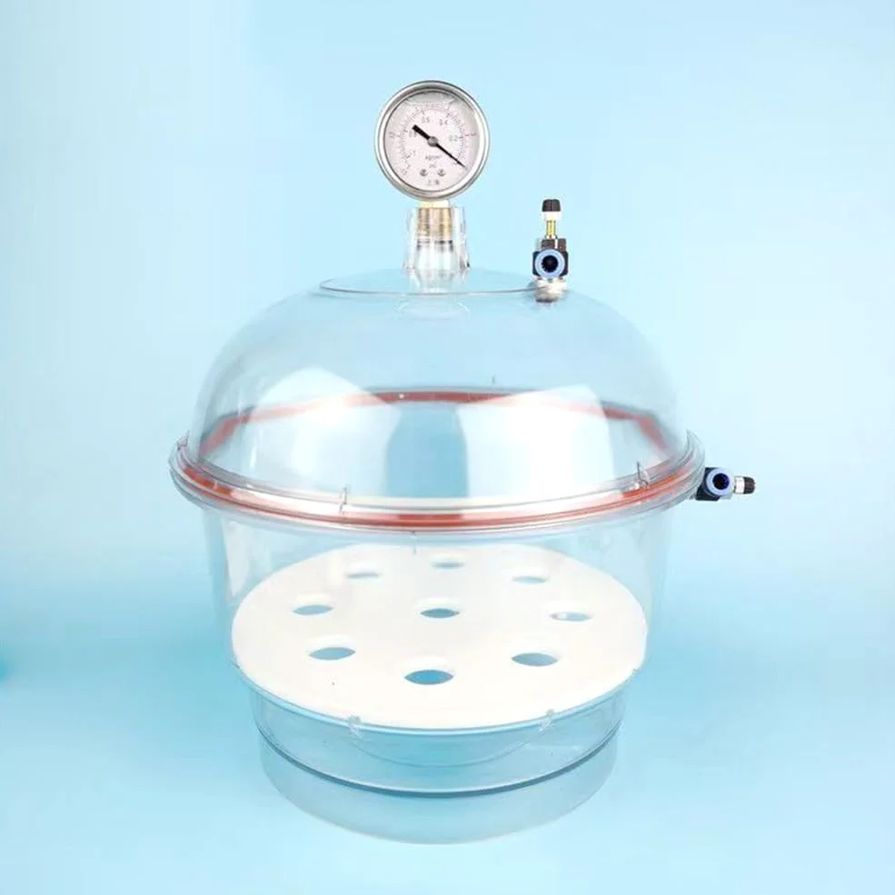 Secador de Vacío de Plástico de 150 Mm, Desecador de Laboratorio, Secado Al Vacío, Almacenamiento, Válvula Doble con Manómetro.