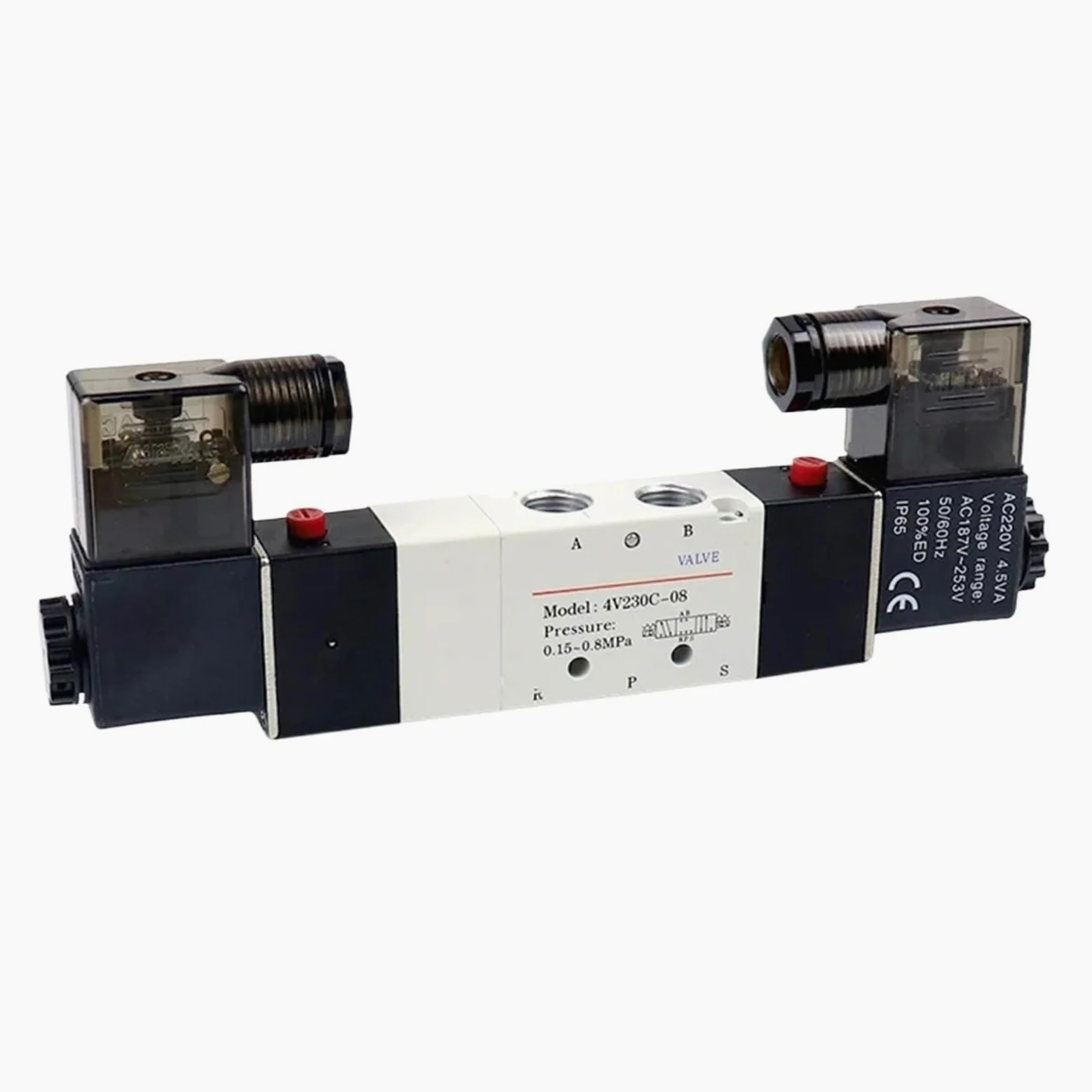 Electroválvula neumática de Doble Bobina, Puerto 1/8 1/4, 24 VCC, 4V230C/4V230E/4V230P-08, válvula de Control de 5/3 vías(220v,4V230C-08)