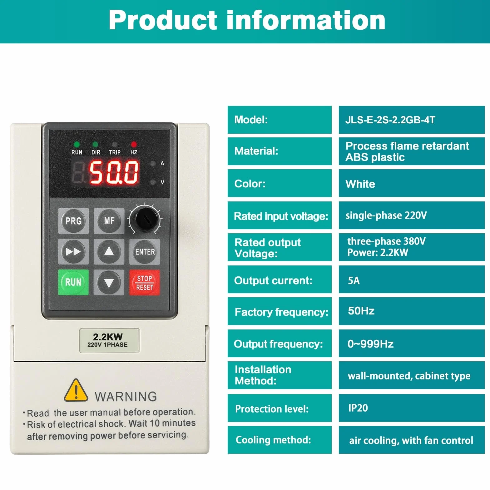 Jadeshay Variador de Frecuencia Monofasico a Trifasico 2.2KW 220V a 380V VFD Inversor de Frecuencia con Protección Múltiple y Antiparasitario Control de Velocidad de Motor Bomba Máquina CNC