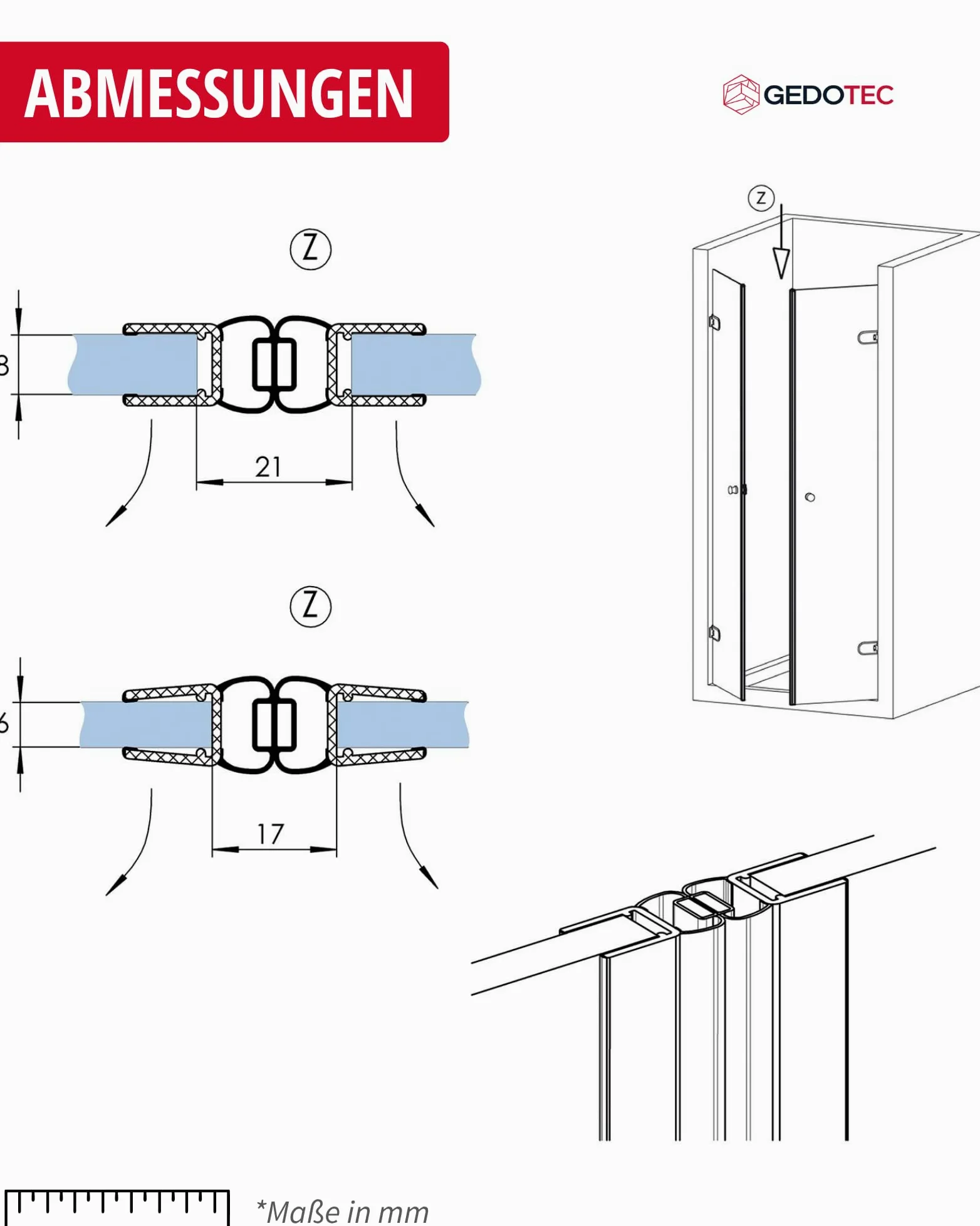 Gedotec Junta magnética de labio de ducha impermeable para puertas de ducha – 1 par de juntas magnéticas 180° sin tope – Junta magnética de ducha PVC Longitud: 2 m – Junta de ducha 6 mm – 8 mm