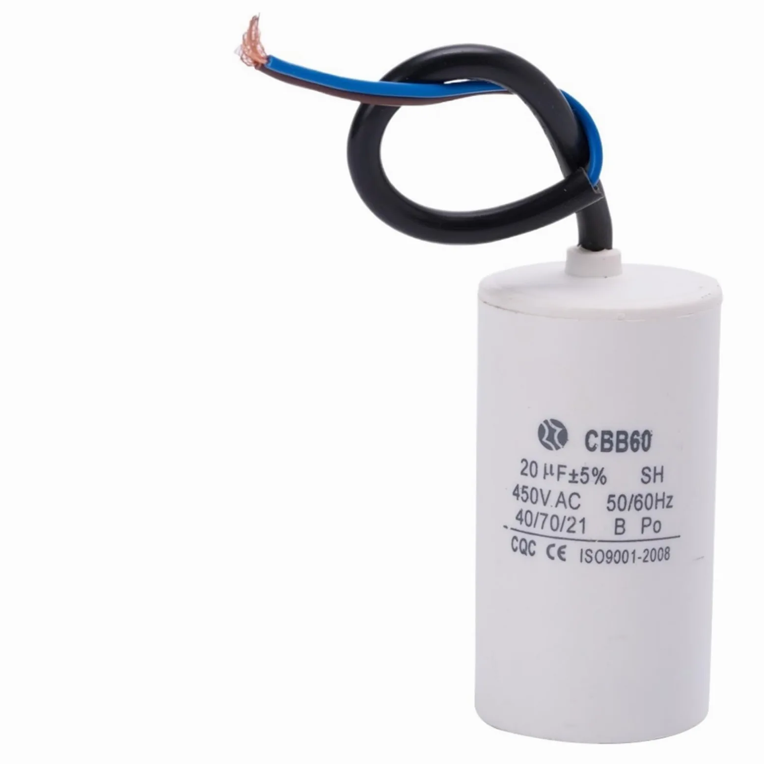 CBB60 450v 20uf condensador de arranque de motor en funcionamiento condensador de capacidad de dos cables