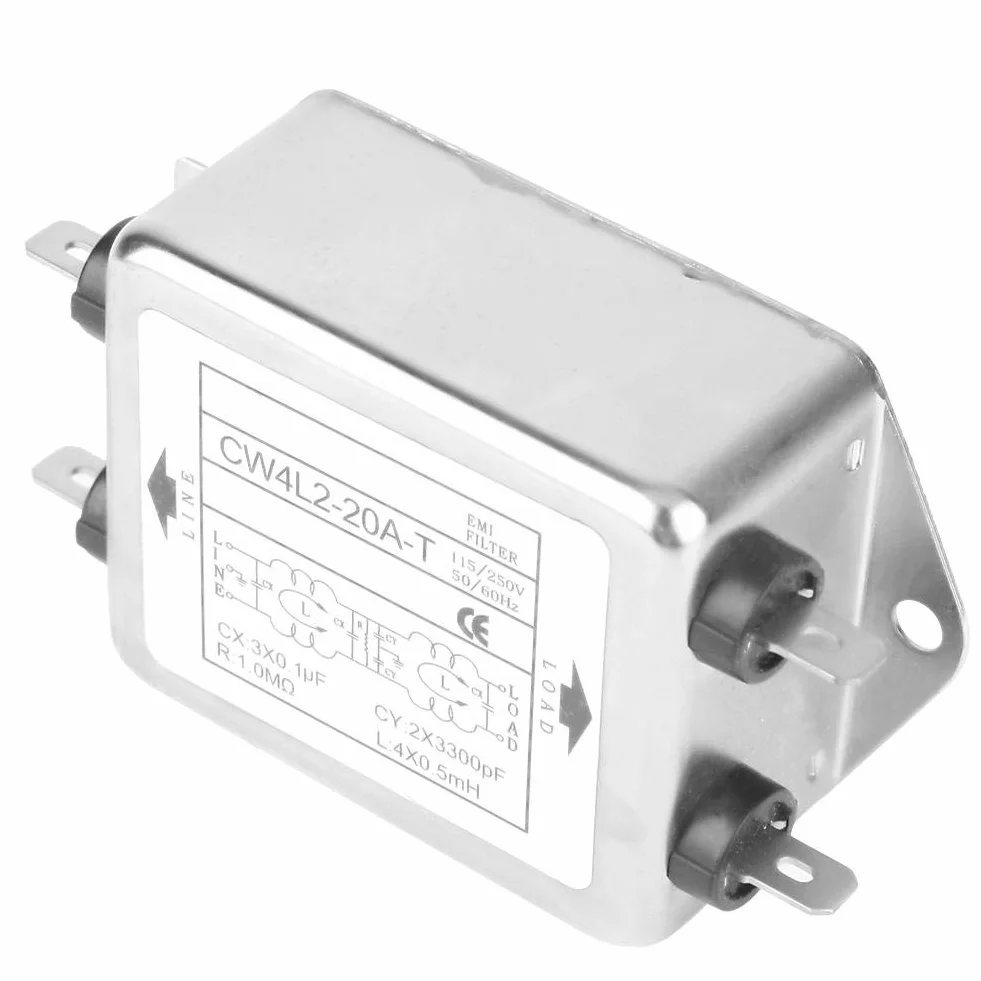 Fafeicy EMI Filtro de línea CW4L2-20A-T, 115V / 250V 20A 50 / 60Hz filtro de fuente de alimentación, terminal de filtro de fuente de alimentación, para la mayoría de los dispositivos digitales (1)