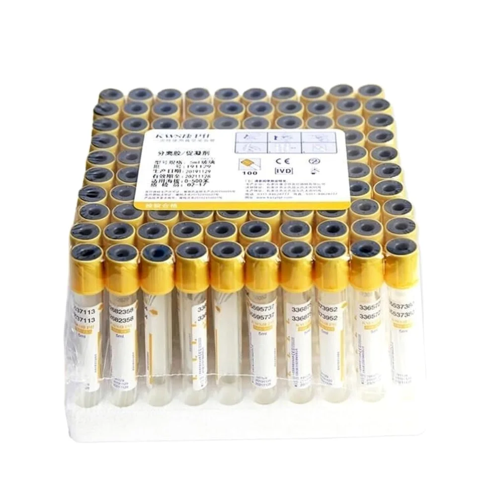 Tubos de extracción de sangre al vacío, tubos de sangre de vidrio, tubos centrífugos con parte superior amarilla, 100 unidades