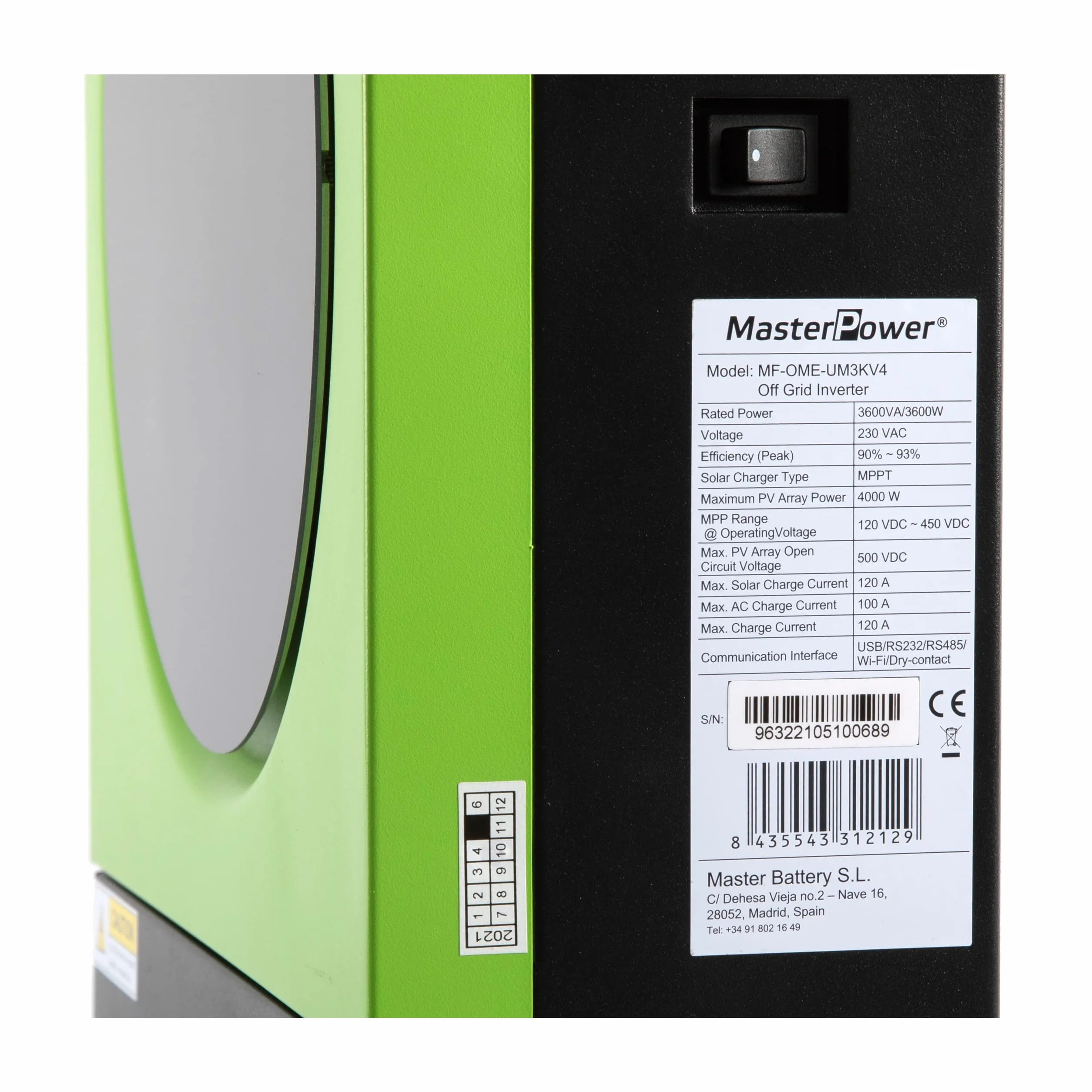Master U-Power Inversor Solar Hibrido 3600W 24V V4, MPPT 120Ah 4000W en Paneles con WiFi Integrado, Verde, UM3V4