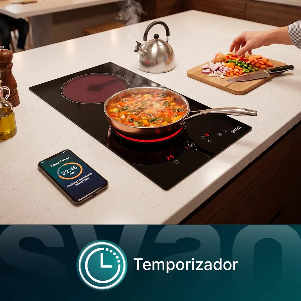 Svan Placa Vitrocerámica Cristal negro SV2302 2 Zonas 3000 W 9 Niveles Control táctil