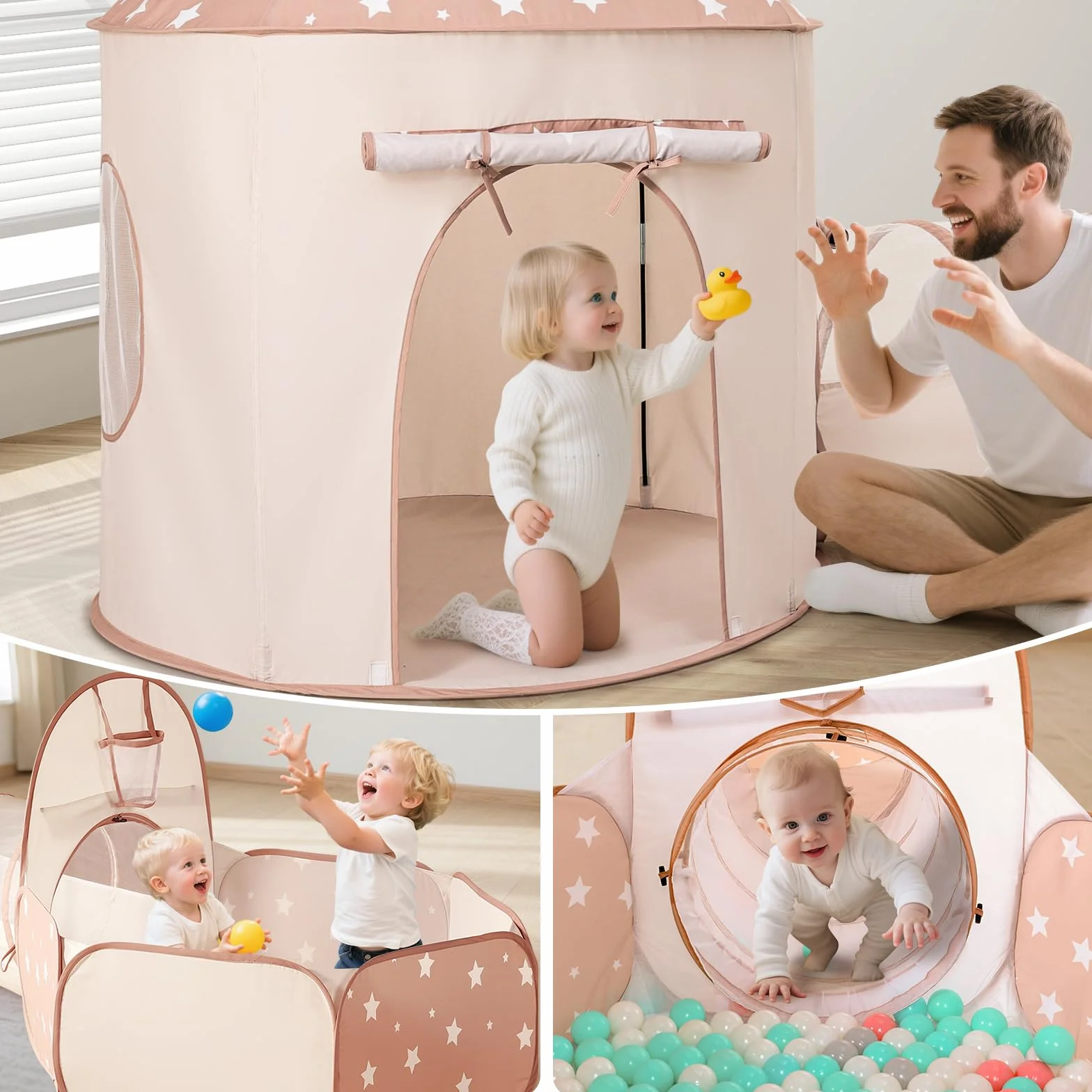Sumbababy Tienda de Campaña Infantil 3-en-1 Pop-up Túnel de Juego Piscina de Bolas Bebé