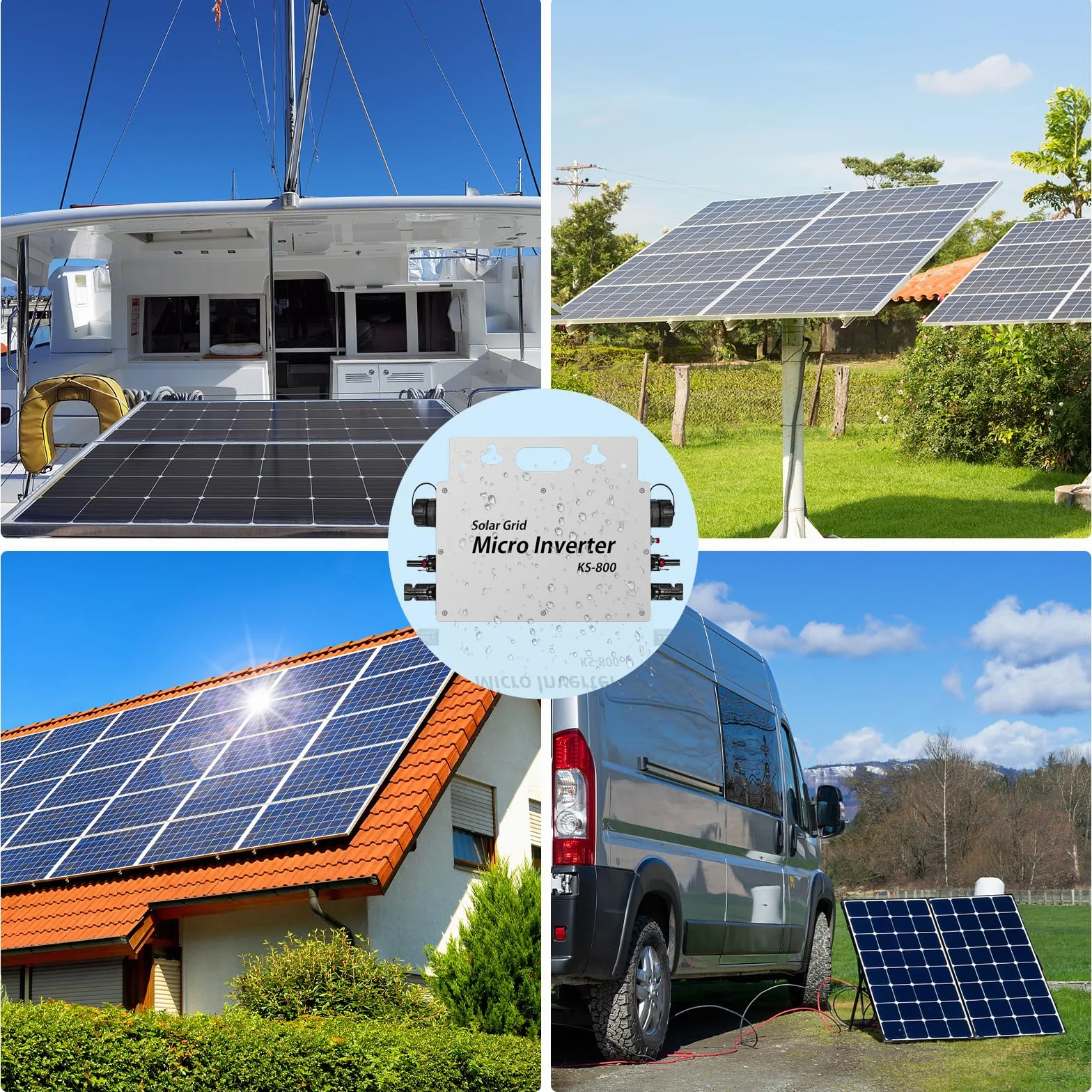 Inversor PV de 800 W, IP65, Resistente al Agua, Inversor Solar con Aplicación WiFi para Plantas de Balcón, Microinversor para 2 Paneles Solares, Inversor de Energía para Hogar