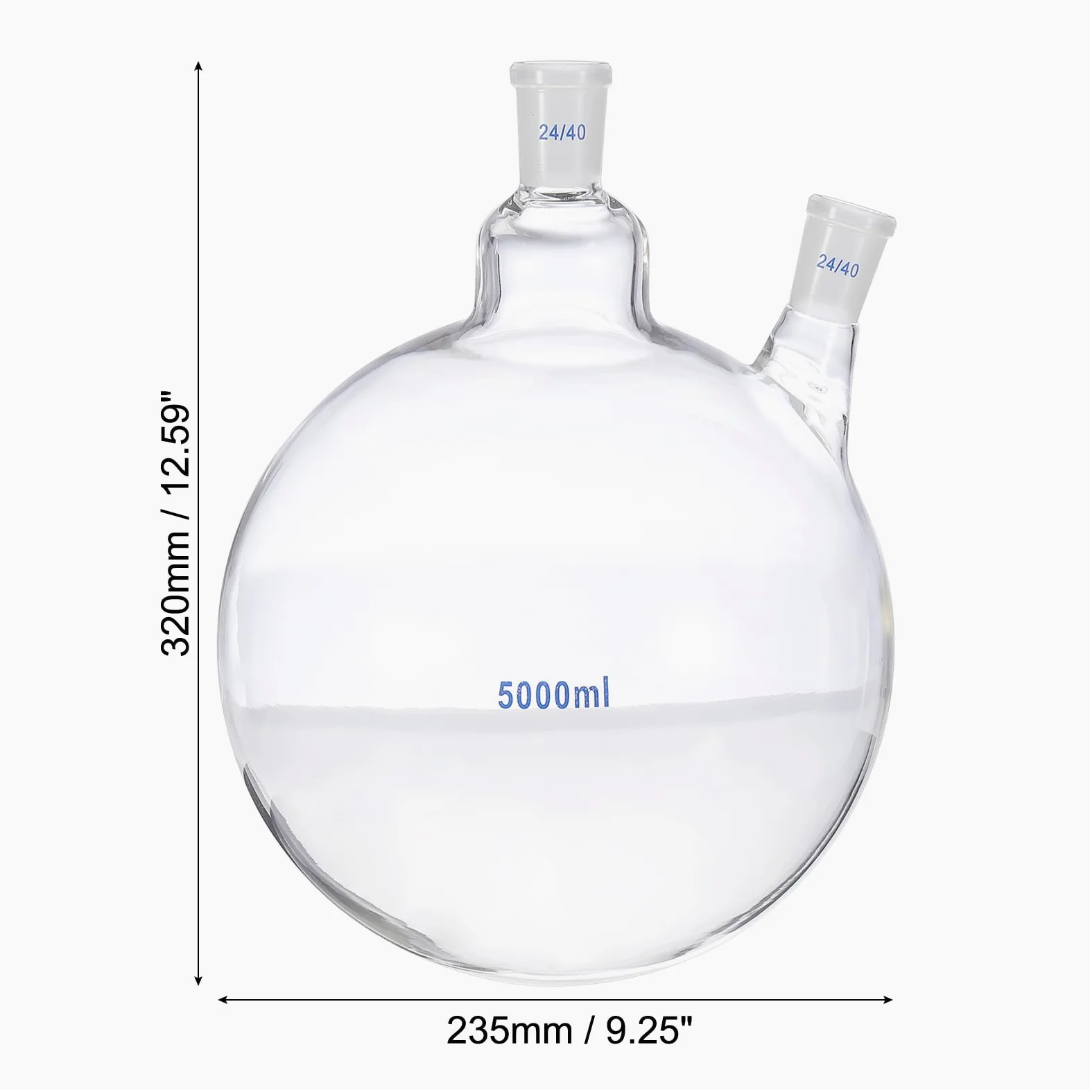 PATIKIL Termo de ebullición de 5000 ml, vidrio de borosilicato 3.3, 2 cuellos de fondo redondo, pared pesada con junta exterior cónica estándar 24/40 para laboratorio, transparente