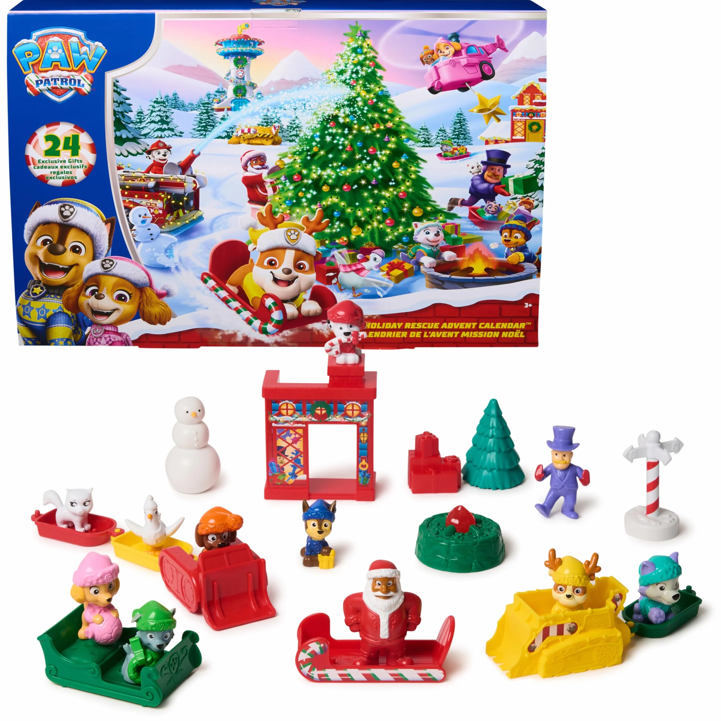 PAW PATROL Calendario de Adviento 2025 con 24 sorpresas de juguete, 7 vehículos y 11 figuras
