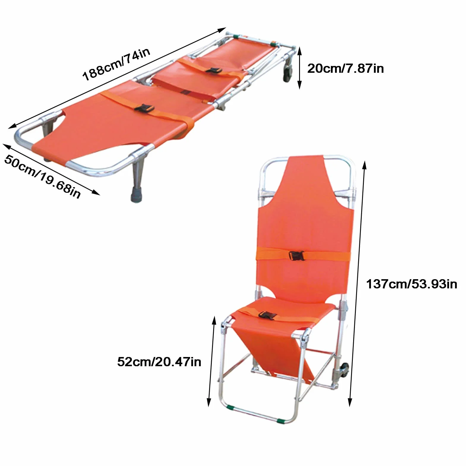 Silla Plegable 2 en 1 para Camilla de Ambulancia, Silla Camilla de Emergencia, Camilla portátil, Elevador de Escalera Ligero de aleación de alumbre, Silla Plegable para evacuación, Ayuda a la movili