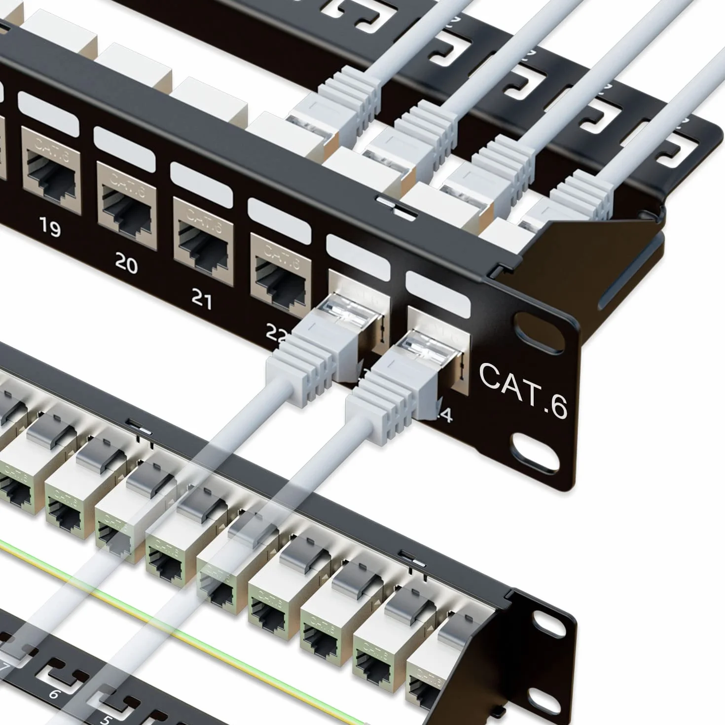 iwillink Panel de conexión 24 Puertos 10 Gbps RJ45 Cat6 STP 19 Pulgadas 1U