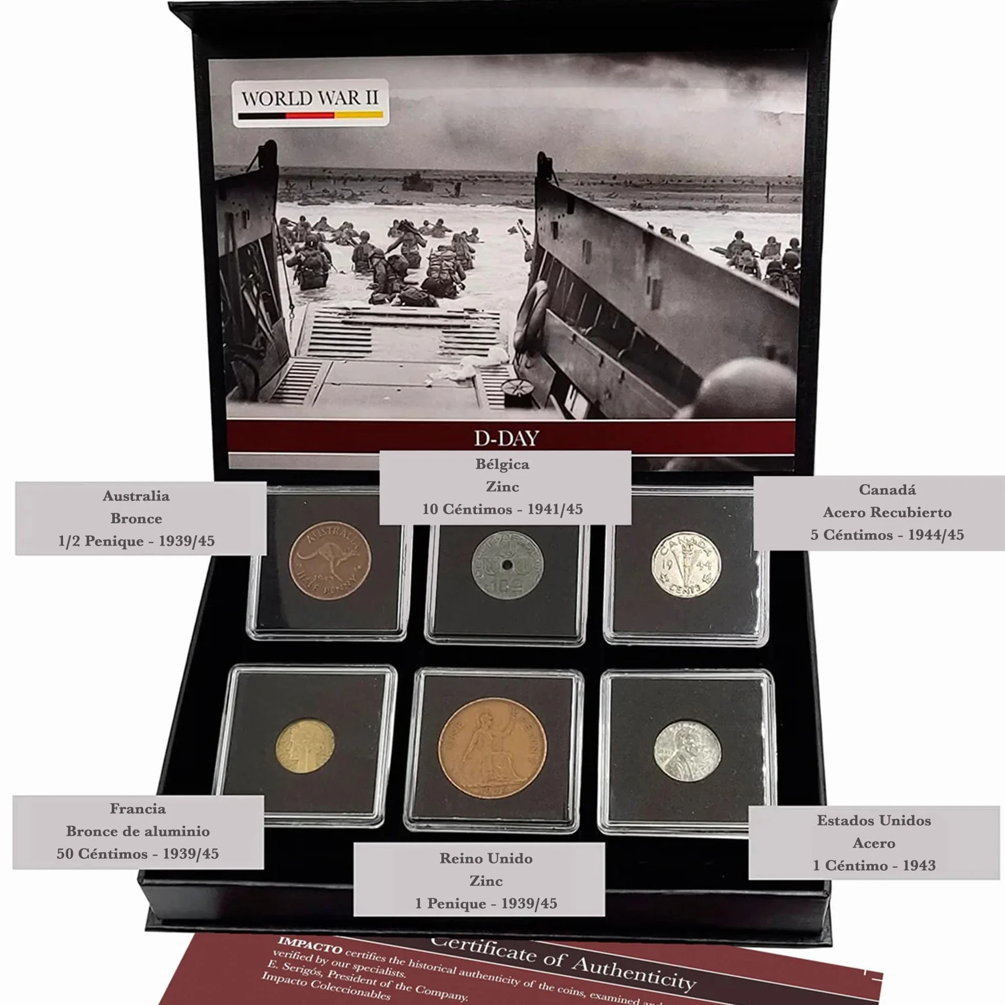 Colección de 6 Monedas Auténticas de la Segunda Guerra Mundial - Día D, Desembarco de Normandía Lote Histórico