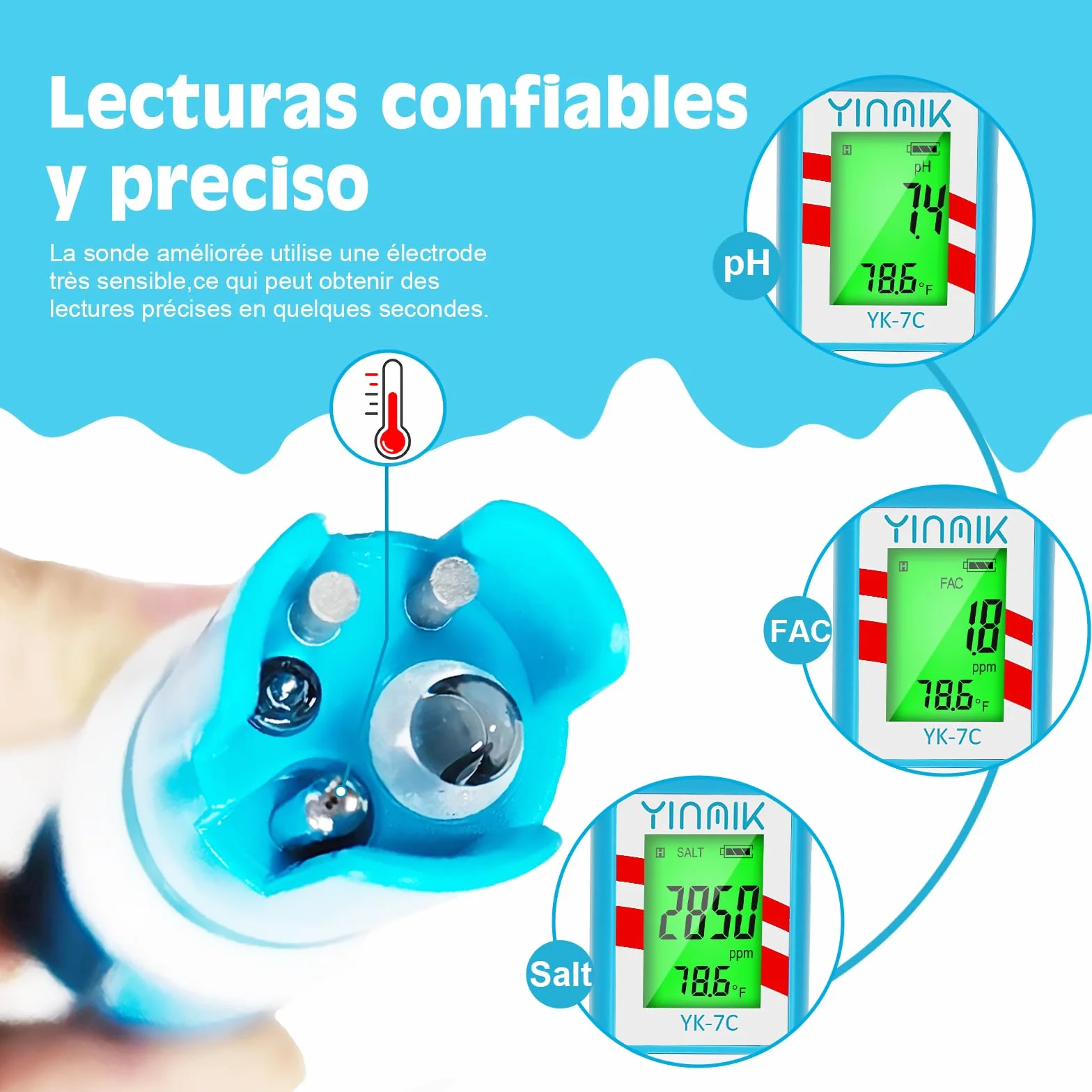 YINMIK Medidor Cloro Piscina Digital, Kit Cloro y pH para Piscina y Acuario
