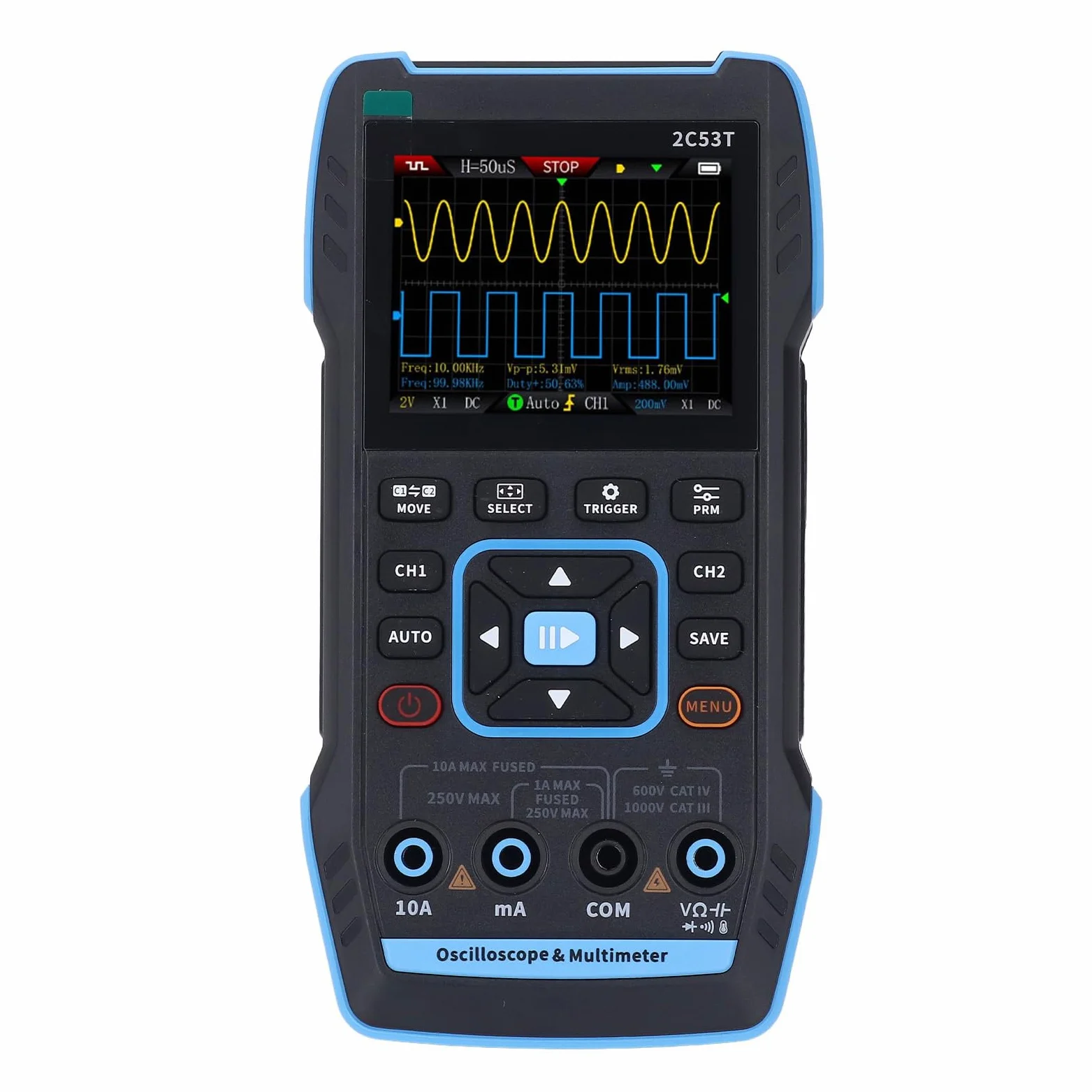 Eujgoov Multímetro de Osciloscopio de Mano Digital Profesional con Generador DDS de 50MHz, Portátil 3 en 1, Adecuado para Trabajo de Trabajo, Aula, Laboratorio con Batería de 3000 MAh