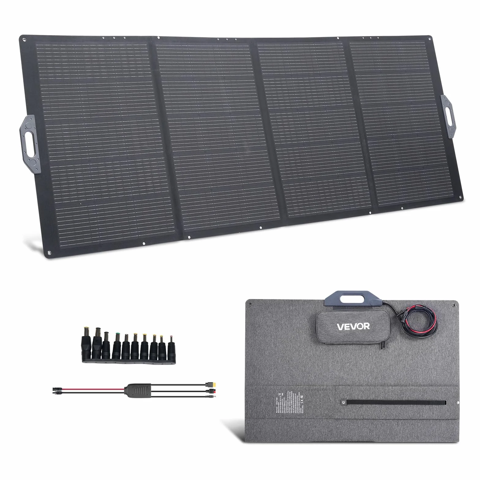 VEVOR Placa Solar Plegable 400W, Panel Solar Monocristalino Portátil, Eficiencia 24%, con Cable de MC4 y Adaptador de Conector, IP67 Impermeable, Compatible con Estaciones de Energía Acampada Viajes
