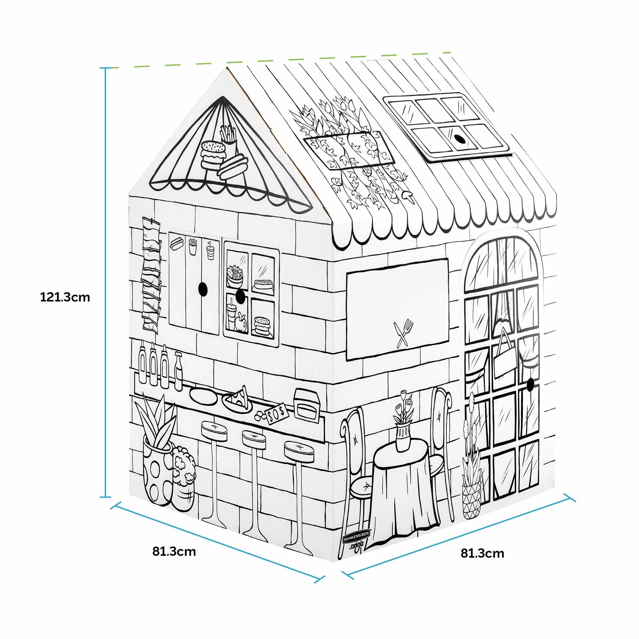 Bankers Box at Play Casa de cartón para niños Pastelería Diseño de cafetería Artesanal FSC reciclable Juguete Creativo Interior XL 81.3 x 81.3 x 121.3 cm