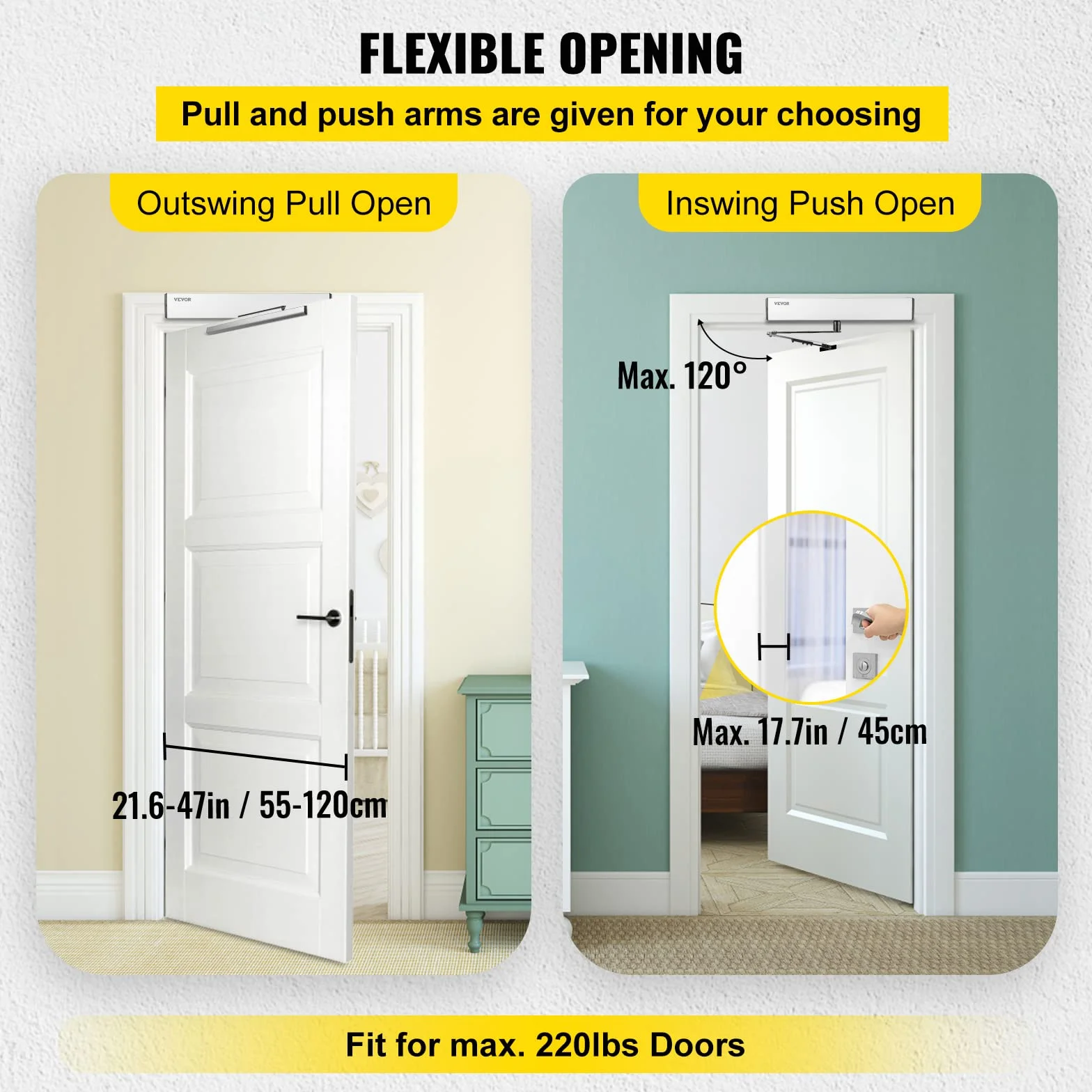 VEVOR Abridor Automático de Puerta 100-240V 50W Abridor de Puerta Basculante Residencial Comercial Operador de Puerta Abatible Automático Max Ángulo 120 grados, plata