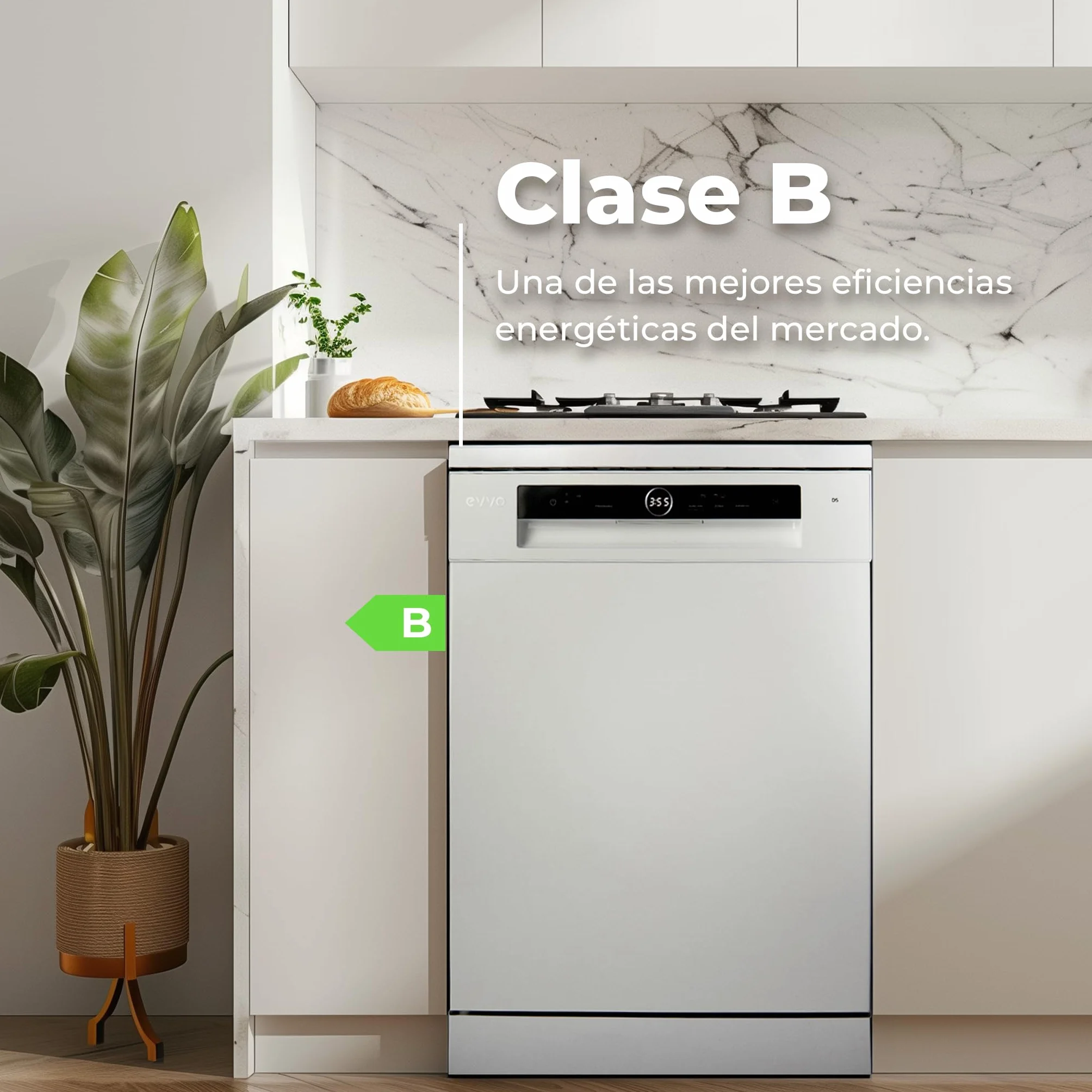 EVVO Lavavajillas 60 cm 14 Cubiertos Tercera Bandeja Eficiencia B 8 Programas D5X Inox