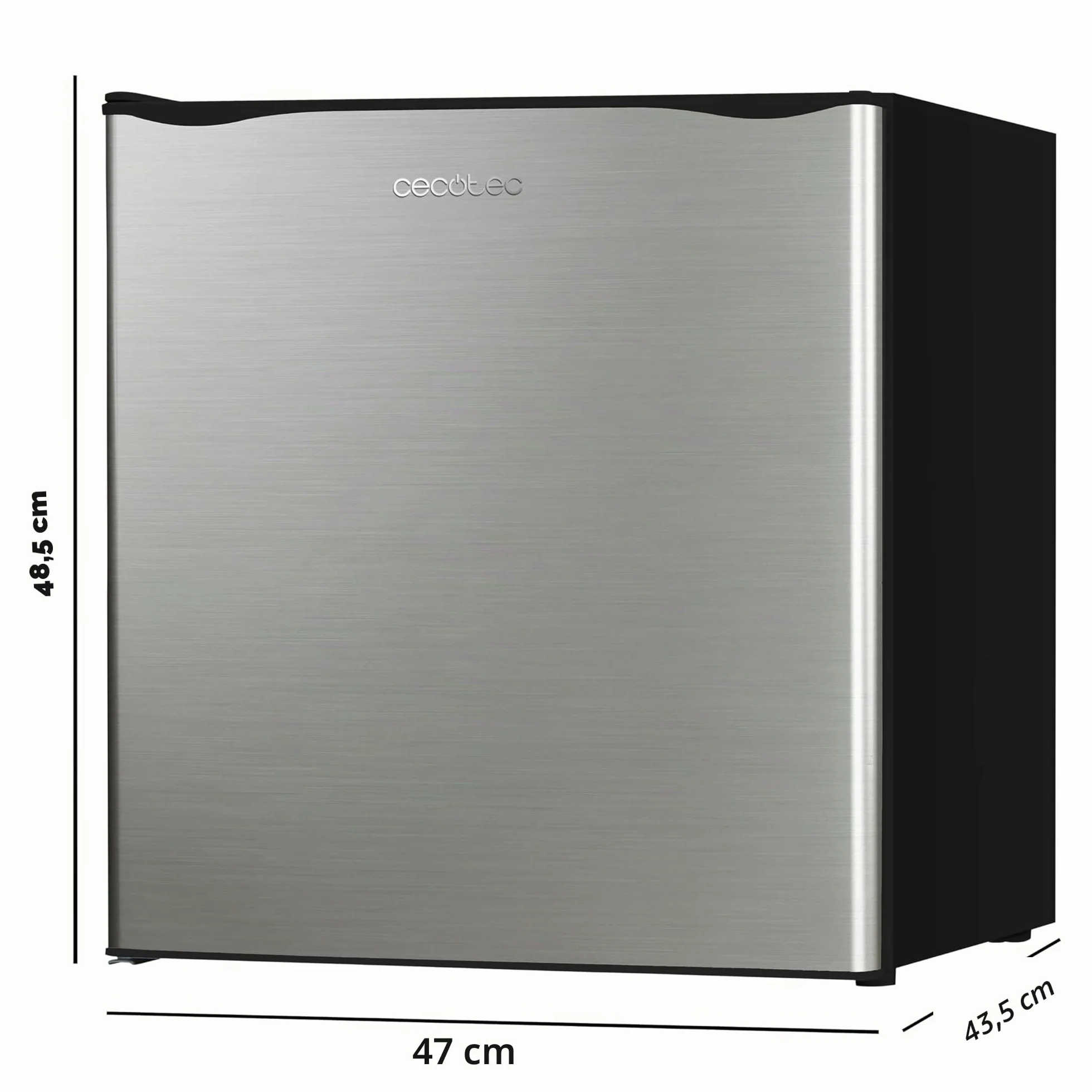 Cecotec Nevera Pequeña Frigorífico Mini Minibar 46L GrandCooler 20000 SilentCompress Inox E. Altura 48,7cm, 48 cm de Ancho, Bajo Consumo, Puerta Reversible, Funcionamiento Cíclico, Inox