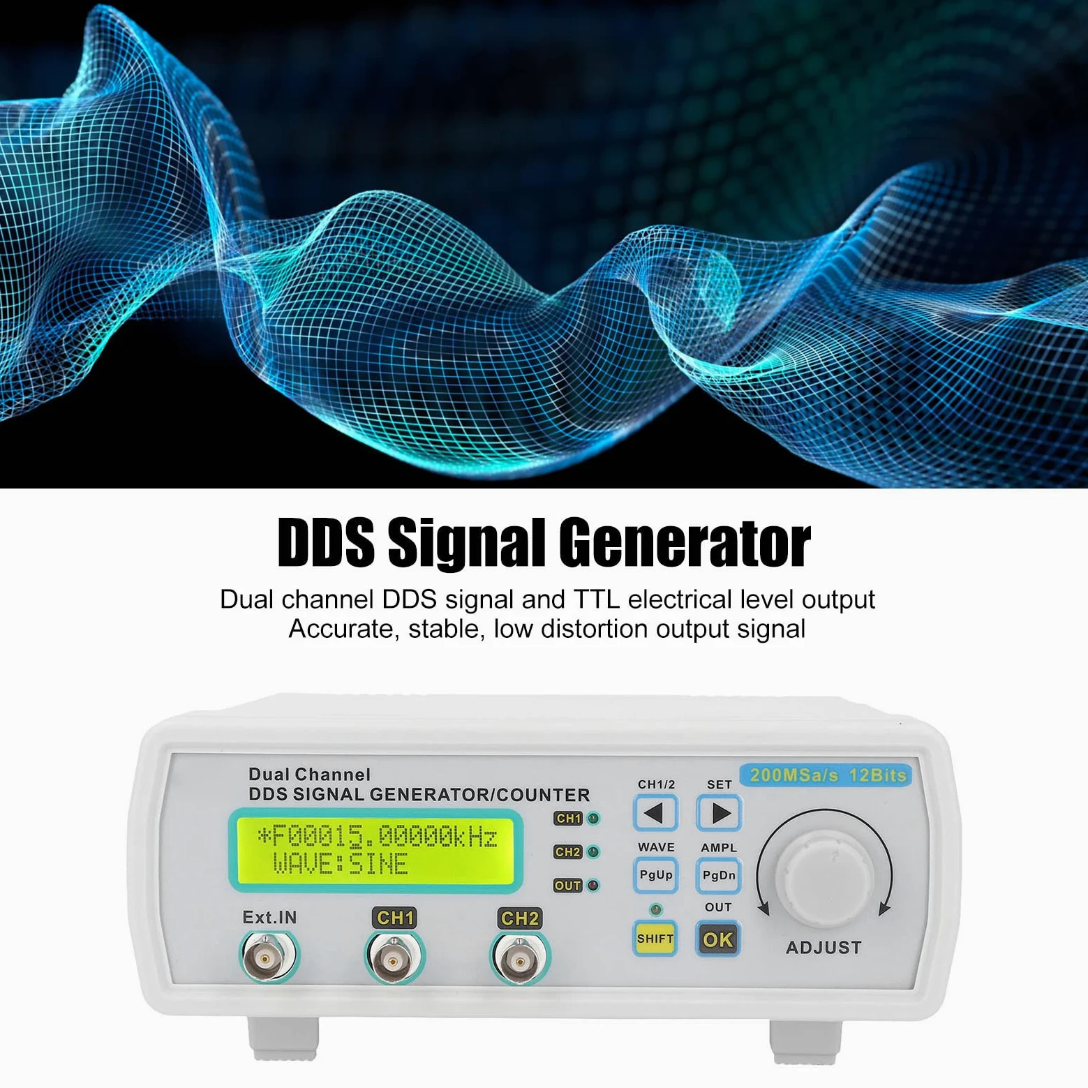 Generador de Señal DDS Actualizado Contador Generador de Función de Forma de Onda Arbitraria de Doble Canal 0-6MHz 200MSA/s