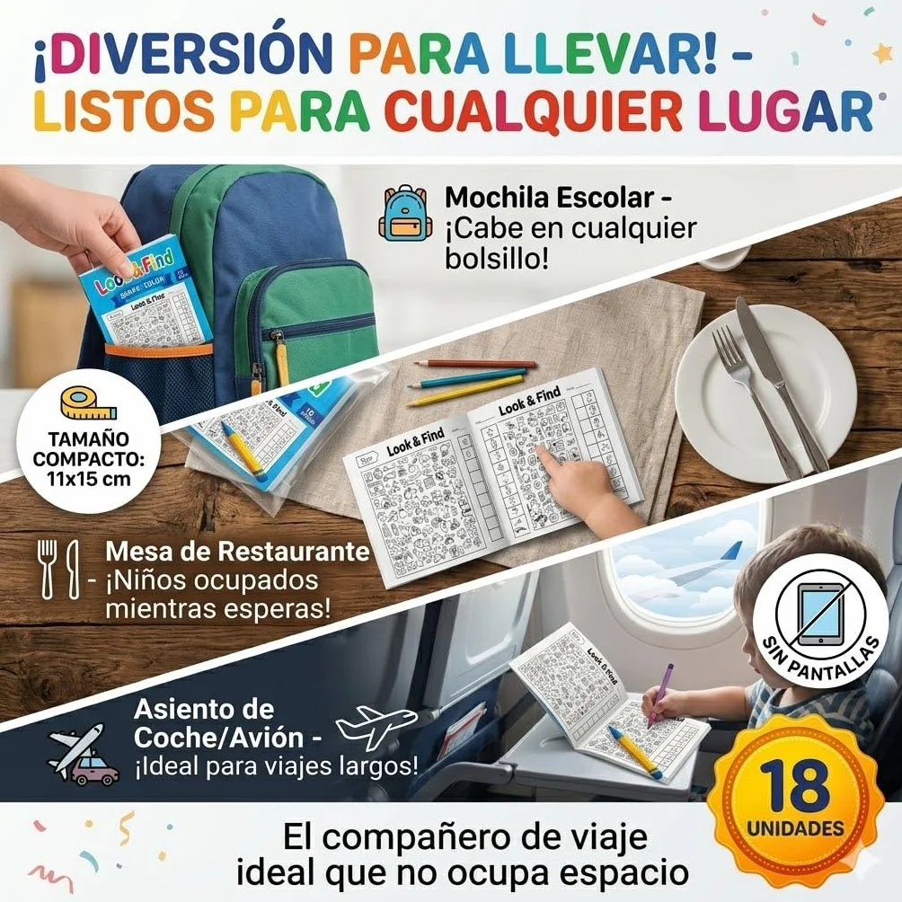 Libros Busca y Encuentra para Regalos Cumpleaños Niños 3-6 años Juegos Educativos Sin Pantalla