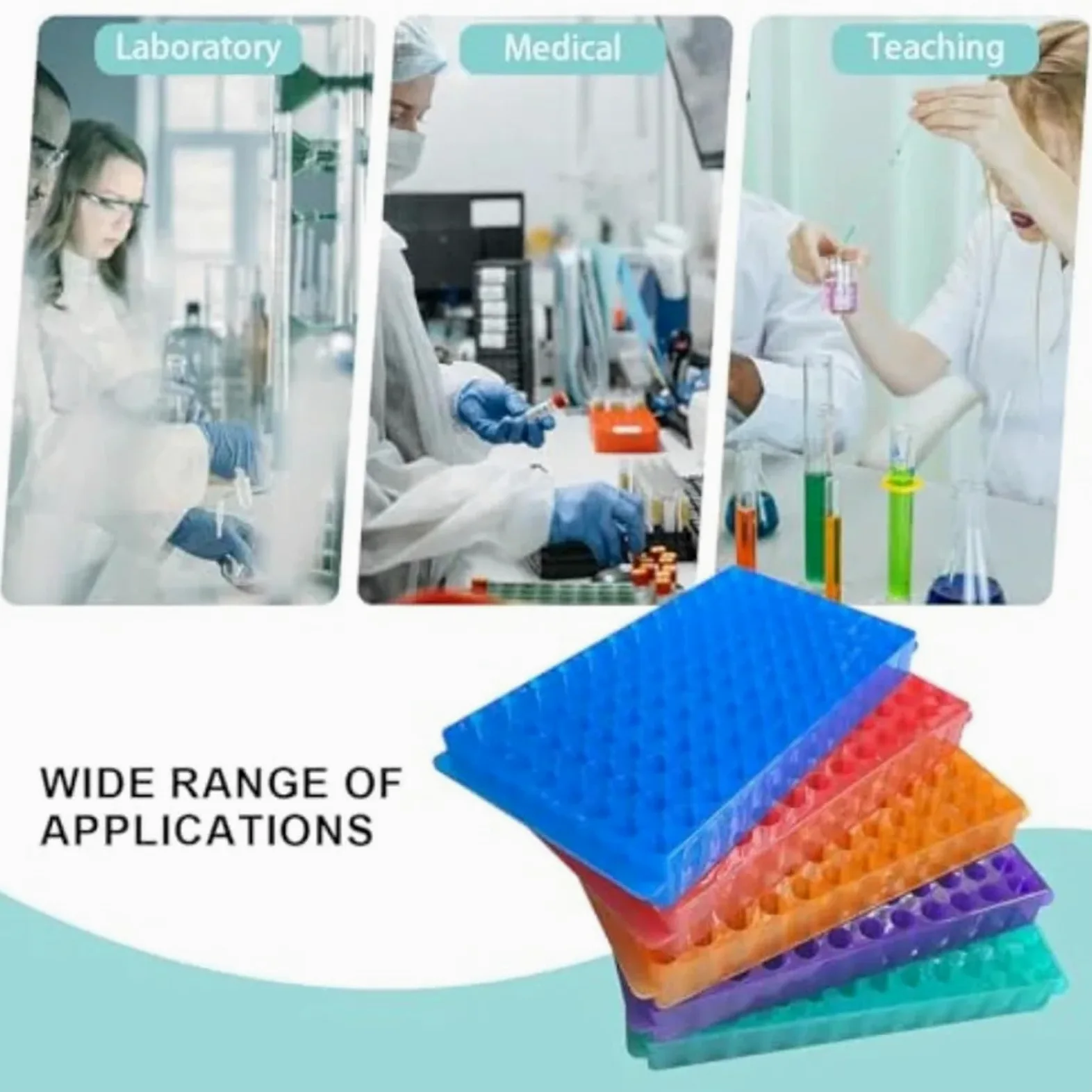 Soporte de tubo de ensayo Prueba de bastidor tubos plástico con doble panel 96 posiciones for microcentrífuga 0,5 ml a 2 y refrigerados 1,8