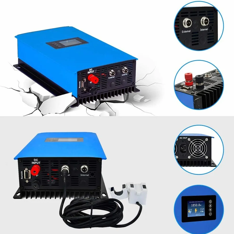 Y&H 2000W Inversor de conexión a red Limitador de potencia LCD Display DC50-90V Entrada solar AC185-265V Salida SUN-2000GTIL2-H