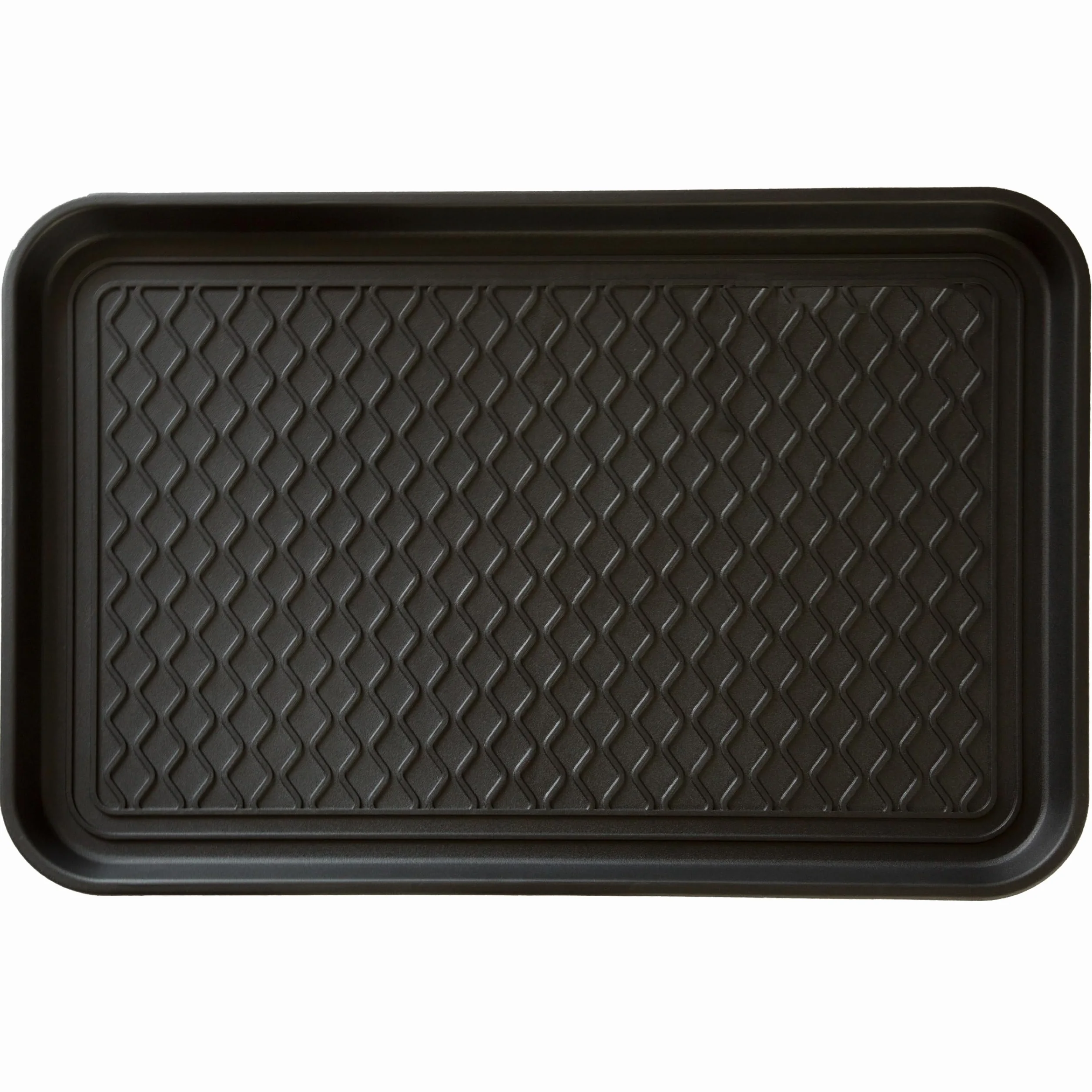 Stalwart All-Weather Indoor/Outdoor Boot Tray - Weather-Resistant Hard Plastic Shoe Mat with Raised Edge for Entryways, Decks, and Patios by (Black)