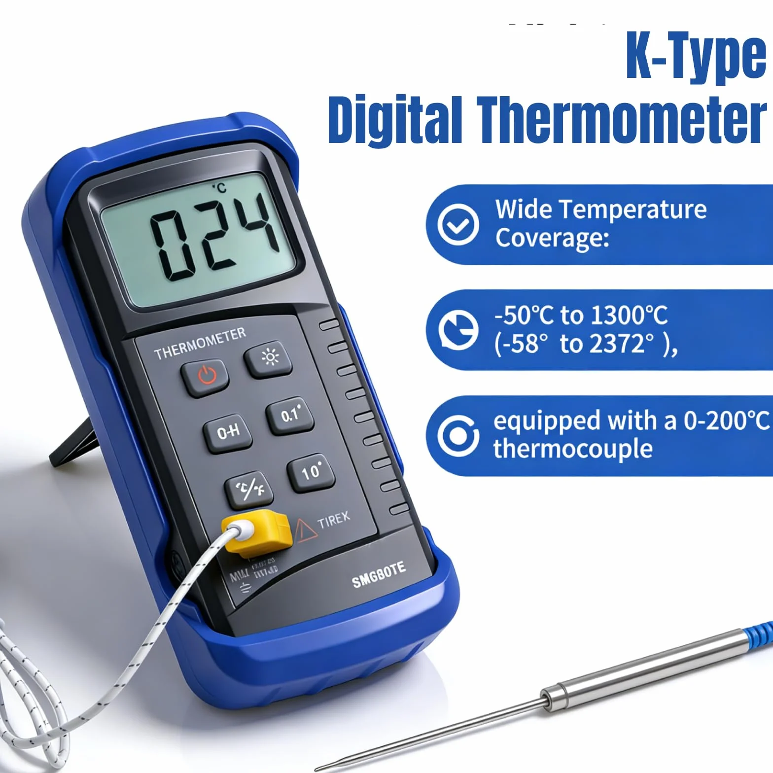 Termómetro Digital Tipo K -50℃ a 1300℃ Termopar Medidor de Temperatura Industrial Alta Precisión