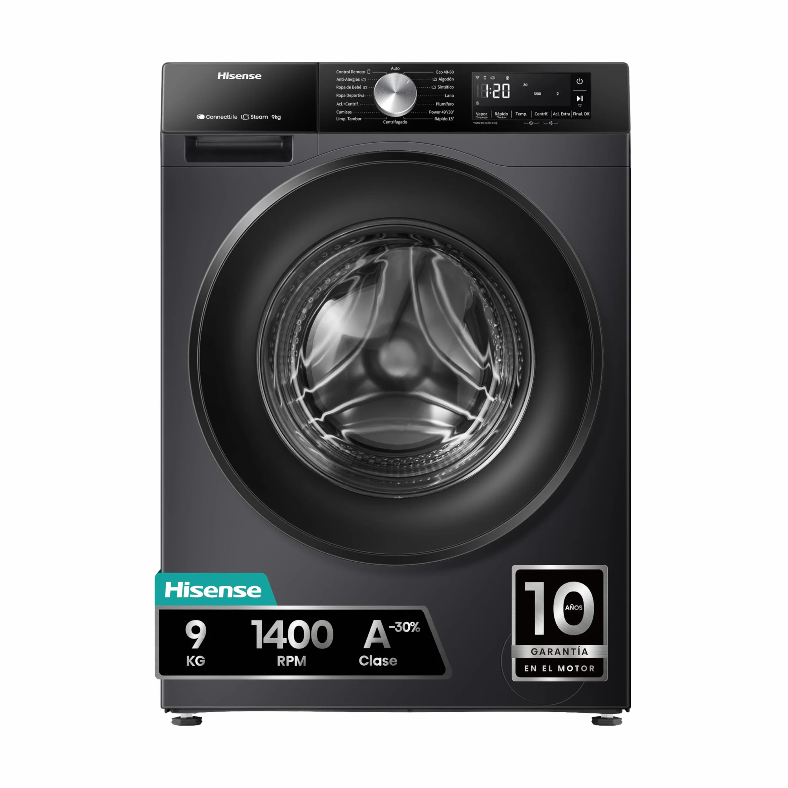 Hisense WF3S9043BB3 Lavadora 9 Kg 1400 RPM Clase A-30%/D 60 cm Negro