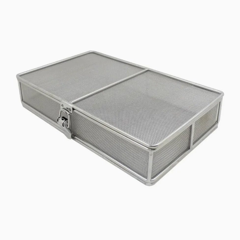 Canastas de esterilización para bandeja de instrumentos con tapa, acero inoxidable, herramienta de alta temperatura y presión, 23 x 12 x 5 cm, diseño poroso para un uso quirúrgico seguro