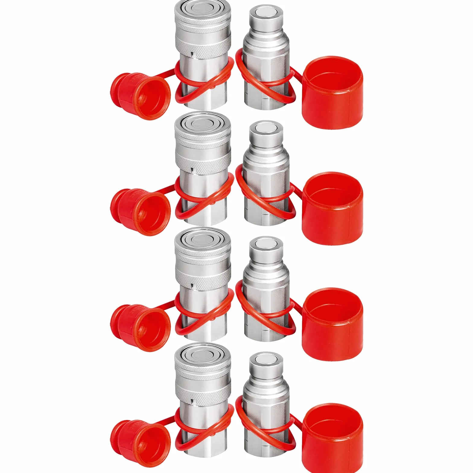 VEVOR Acoplamiento Hidráulico de Conexión Rápida 4 Kits Acoplamiento Hidráulico de Conexión Rápida Cuerpo 12,7 mm Rosca 1/2" NPT Acero Cara Plana Gran Caudal 45,5 L/min Conector para Línea