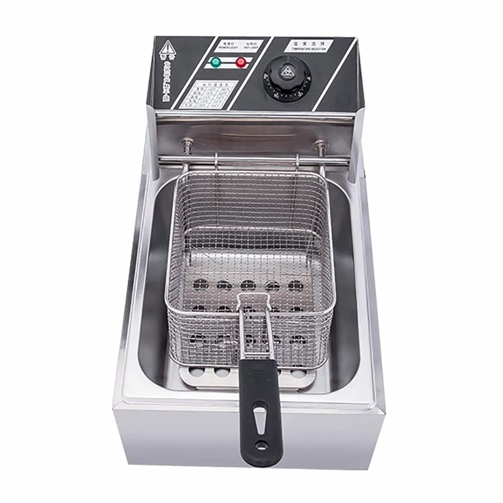 Freidora eléctrica comercial de 10 l con tanque de encimera y cesta individual de acero inoxidable resistente para restaurante, ideal para papas fritas, pollo y patatas fritas (10 l)
