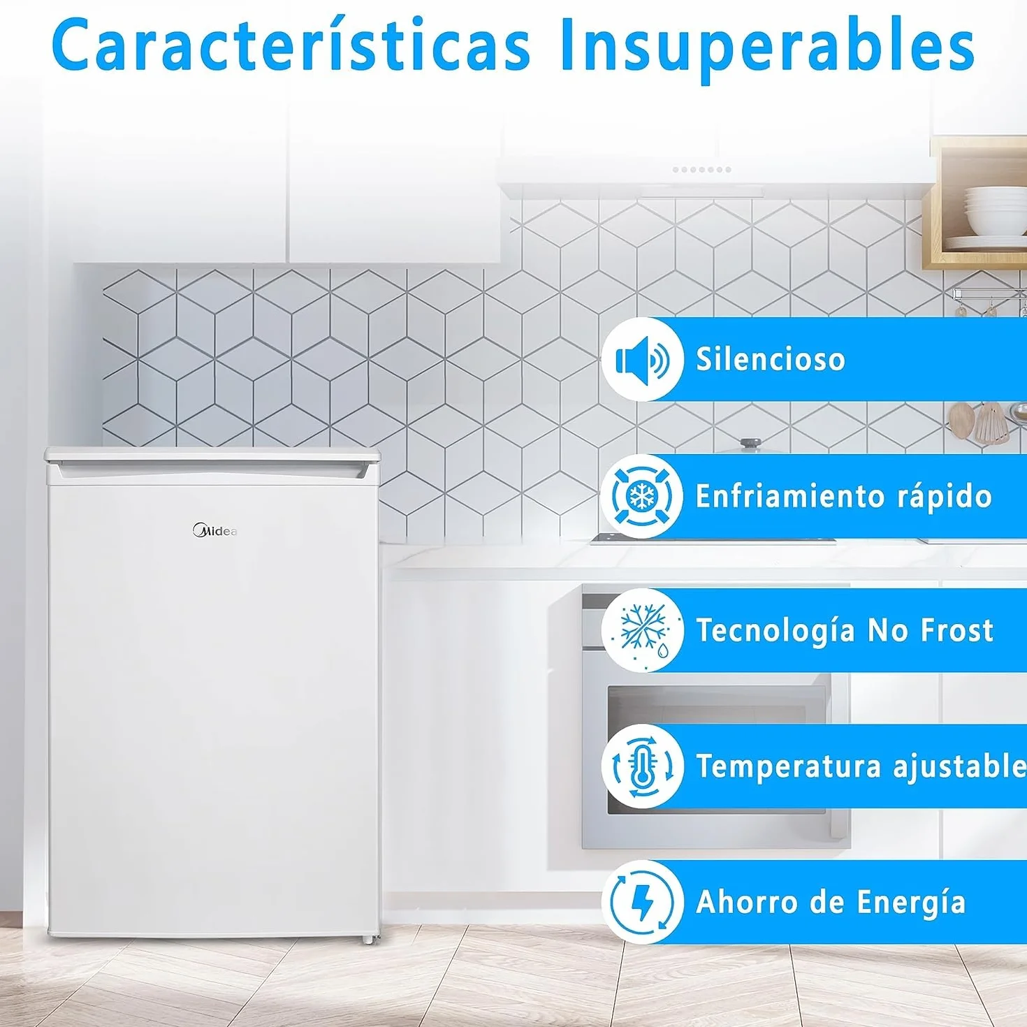 Midea Mini Frigorífico 113L con Congelador Silencioso 39dB Bajo Consumo