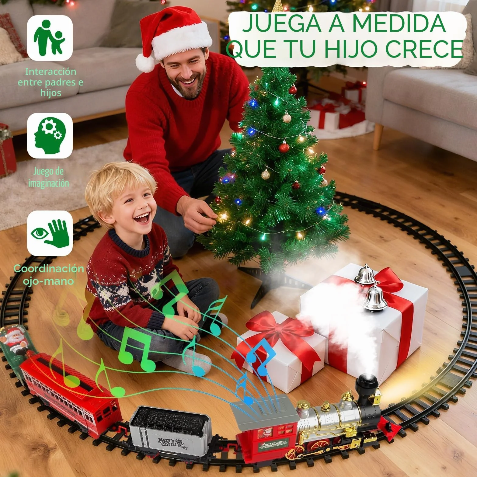 Tren Eléctrico para Niños con Humo, Luces y Sonidos - Juguete de Tren de Vapor 3-7 Años