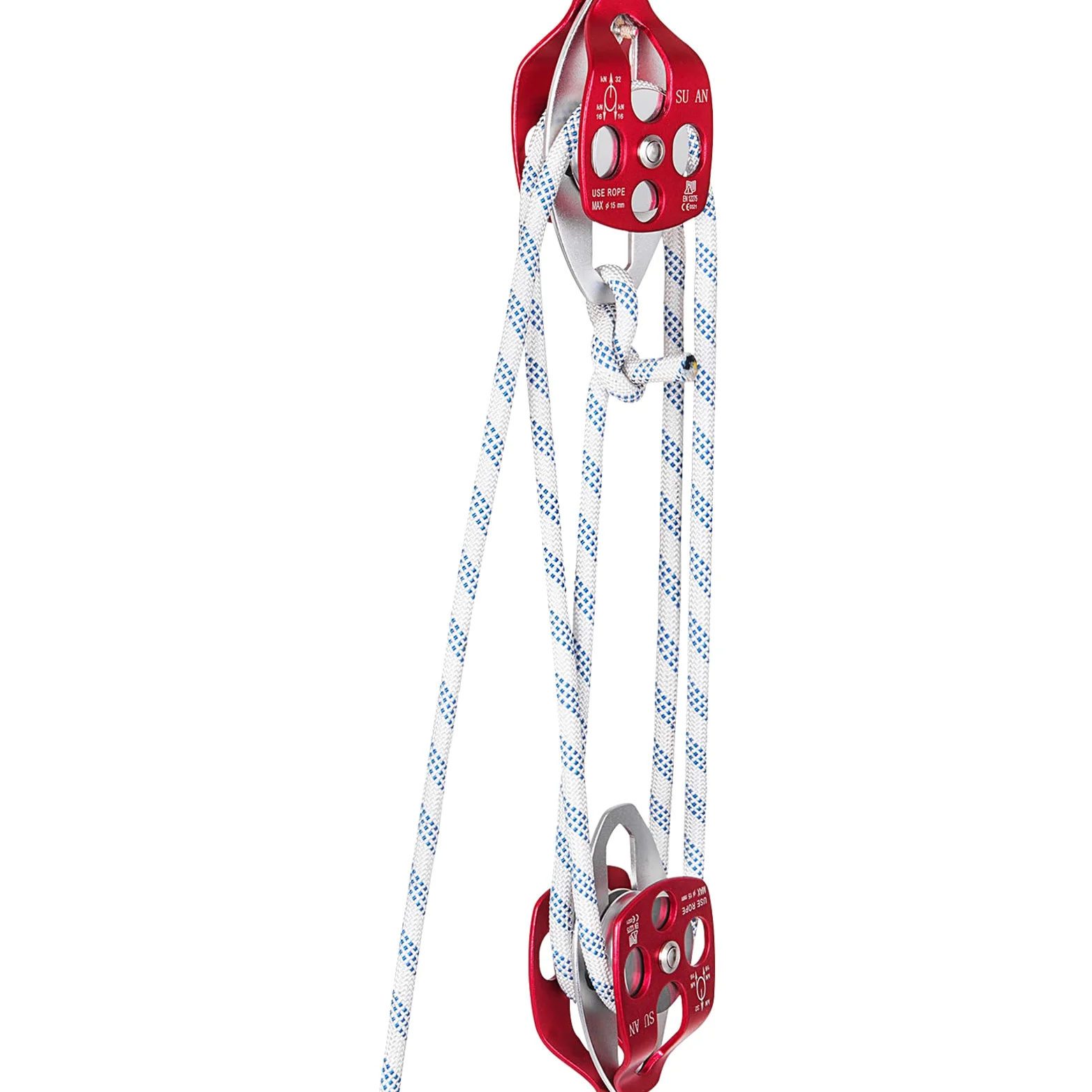 VEVOR Bloque de Doble Polea con Cuerda Trenzada 12mm x 61m Sistema de Escalada de Doble Polea Longitud de Rotura 7700 libras 35 kN Alta Resistencia para Uso Interior y Exterior Deportes Aficionados