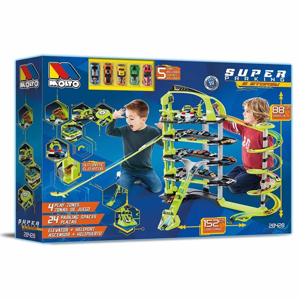 M MOLTO Super Parking Infantil 5 Plantas 24 Plazas Aparcamiento Garaje Coches Juguete Niños +3 Años