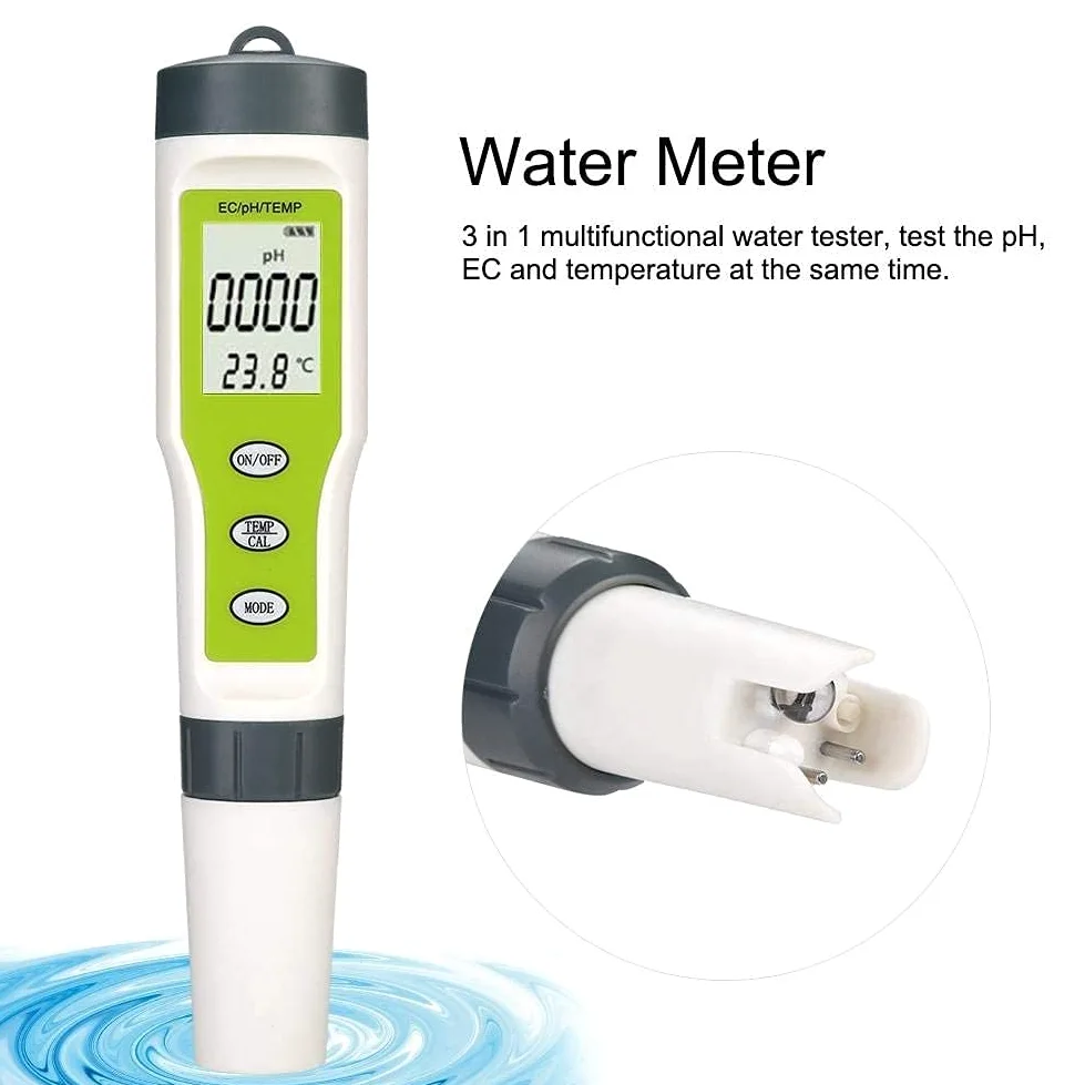 RJJ Pluma de Prueba de Calidad de Agua, PH, EC y Temp Agua Tester, for jardín, Laboratorio de acuarios domésticos, Uso de la Granja en Interiores
