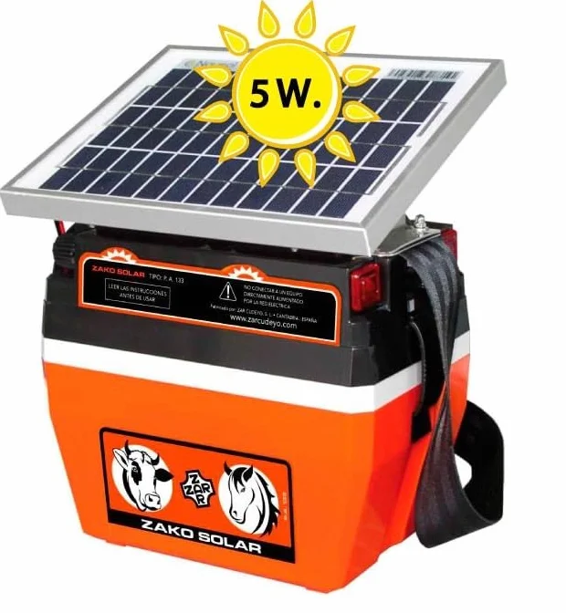 Pastor eléctrico con Placa SOLAR 5W Y Batería recargable de 12 V, Mod. ZAKO SOLAR PA133