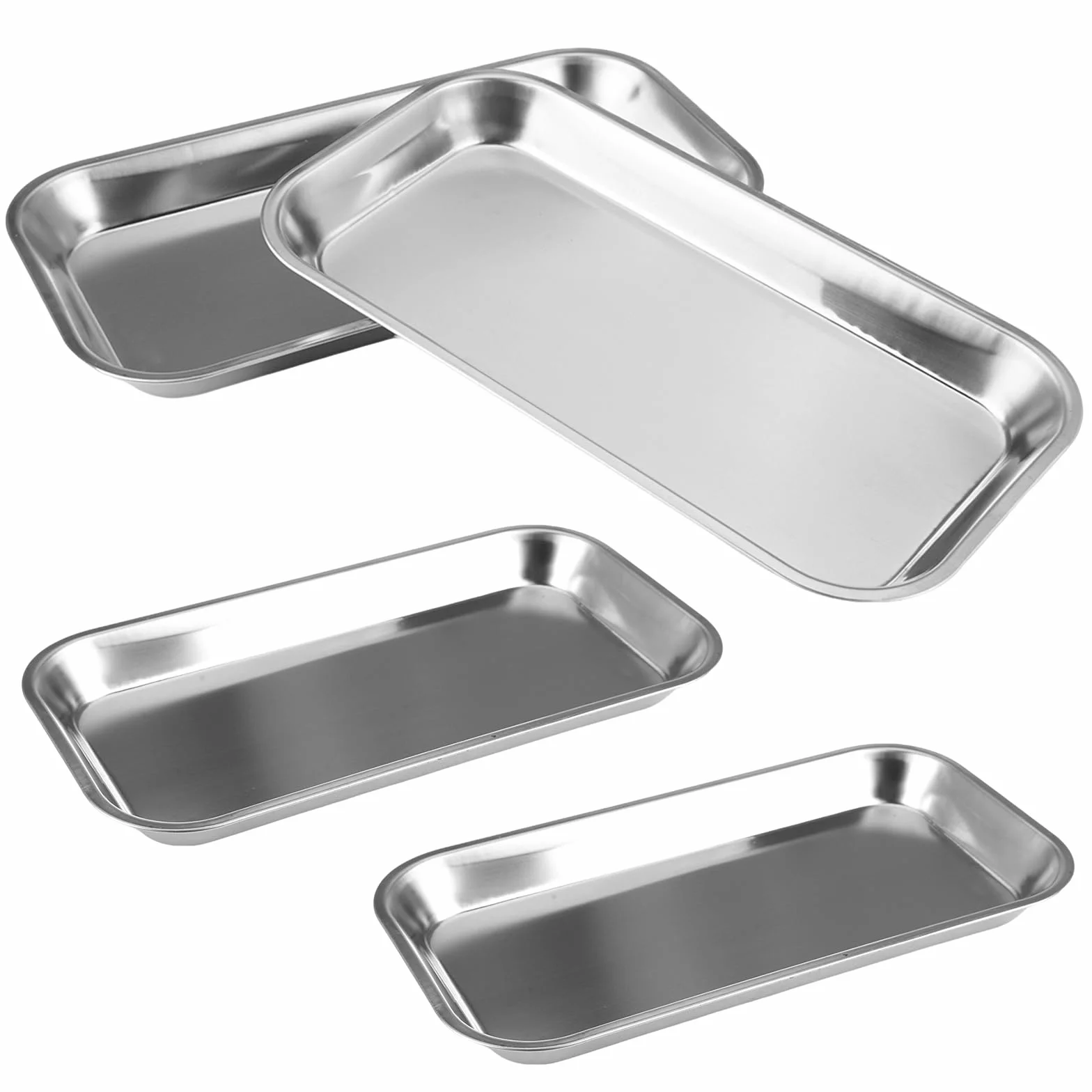 Bandejas para Instrumentos de Acero Inoxidable Rectangular Pequeña 23x12x2 cm Plata