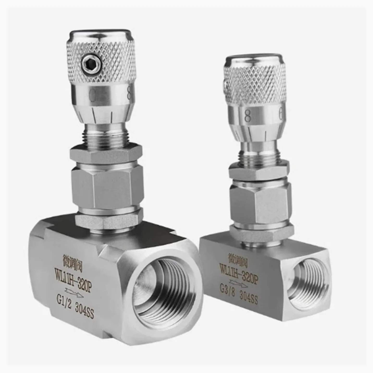 Válvula de aguja recta Válvula de aguja acero inoxidable 1/8", 1/4", 3/8" NPT, 1/2", micromedición, reguladora caudal, controlador for agua, gasóleo(3/8",G THREAD_PRECISION_ELBOW 90)