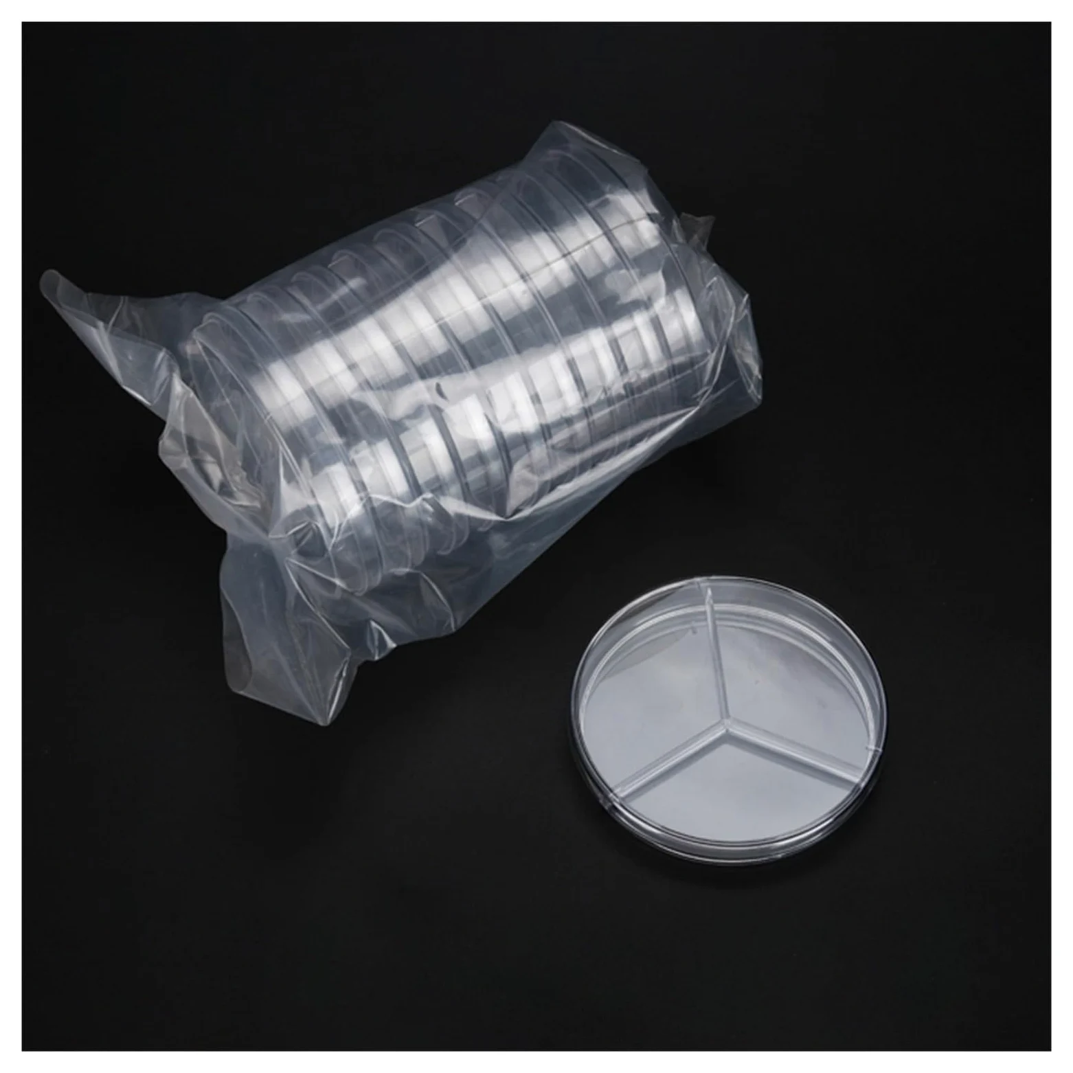 YYJzsw 80 Unids/lote Tres Celosías 90mm Plato De Petri De Plástico Estéril Plato De Cultivo De Laboratorio Transparente