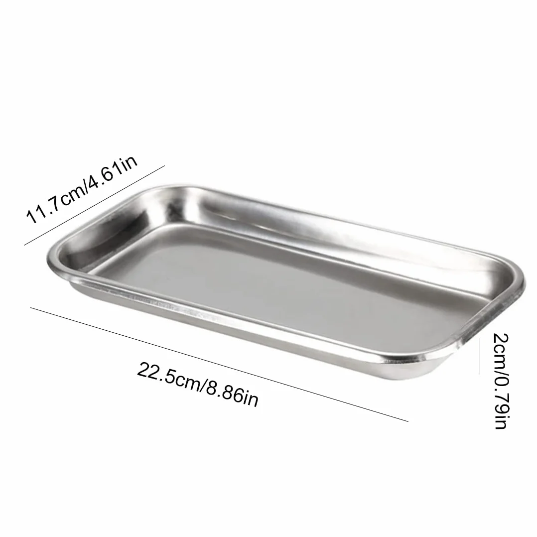 Bandeja de instrumentos rectangular de acero inoxidable 22,5 x 11,7 x 2 cm