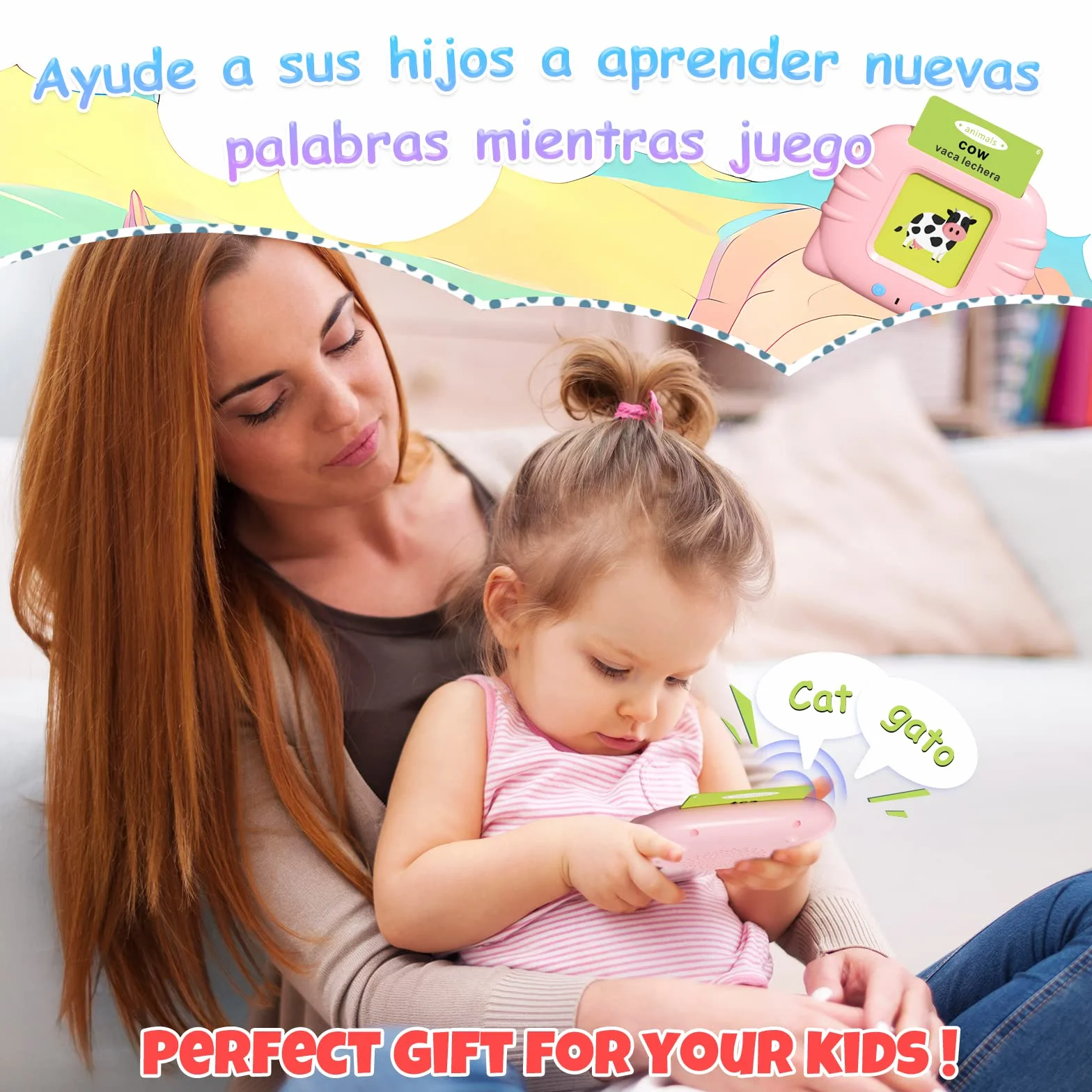 Tarjetas Flash Parlantes Juguete Montessori 112 Hojas 224 Palabras Español Inglés para Niñas 1-6 Años