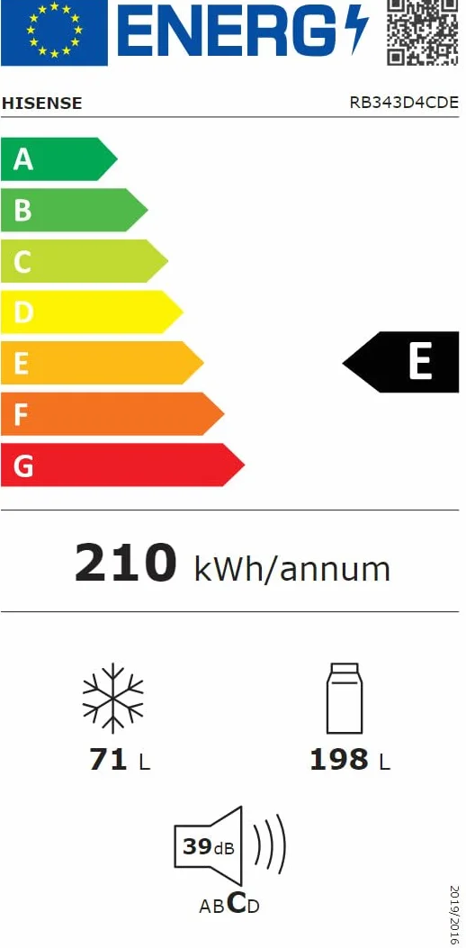 Hisense RB343D4CDE Frigorífico Combi Cíclico 269L Clase E 55x180cm Inox